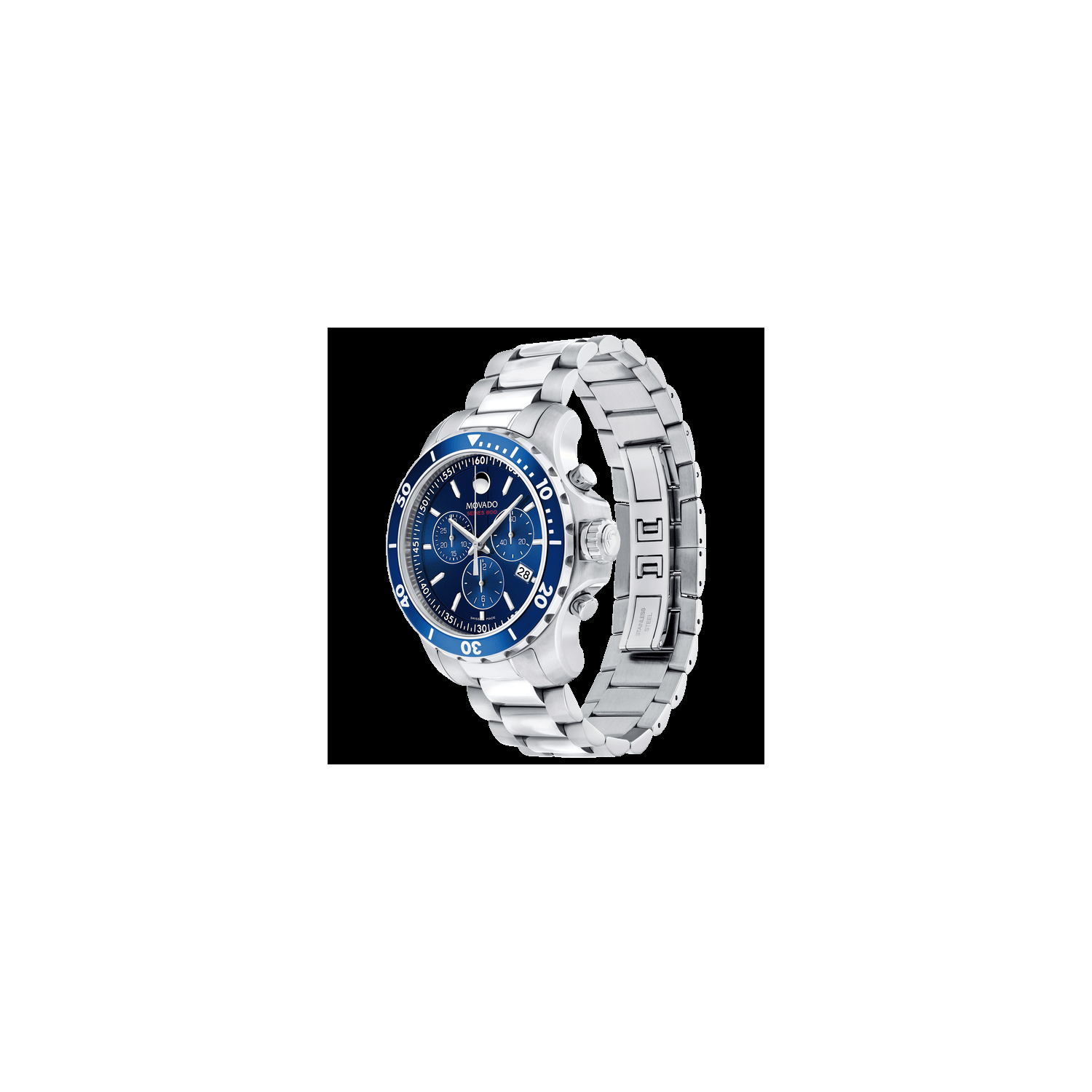 Movado Series 800 Men's Chronograph Silver Tone Blue Dial Watch