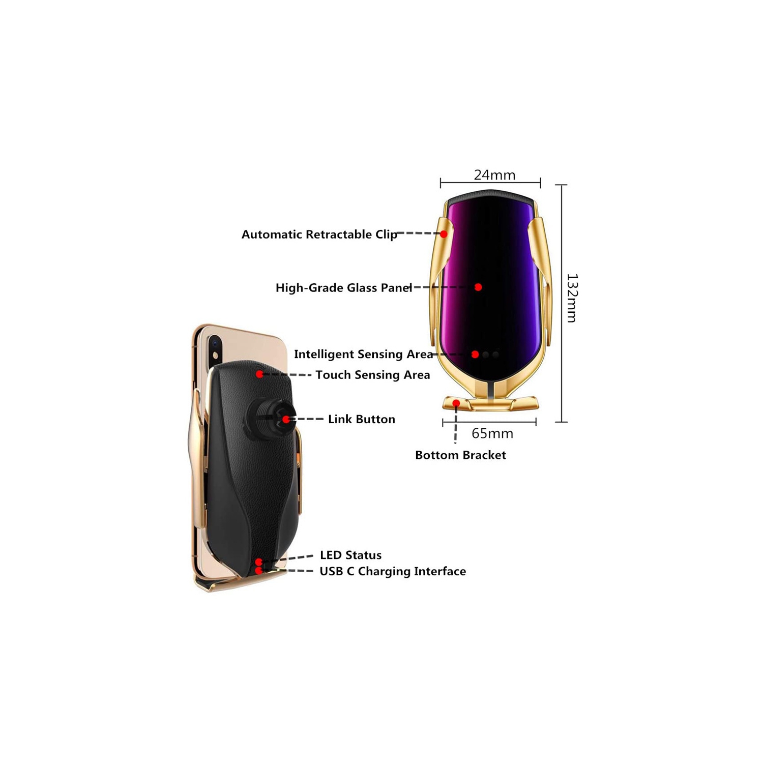 Wireless Car Charger Holder Mount Luxury Auto-Clamping Qi Fast Charging - axGear