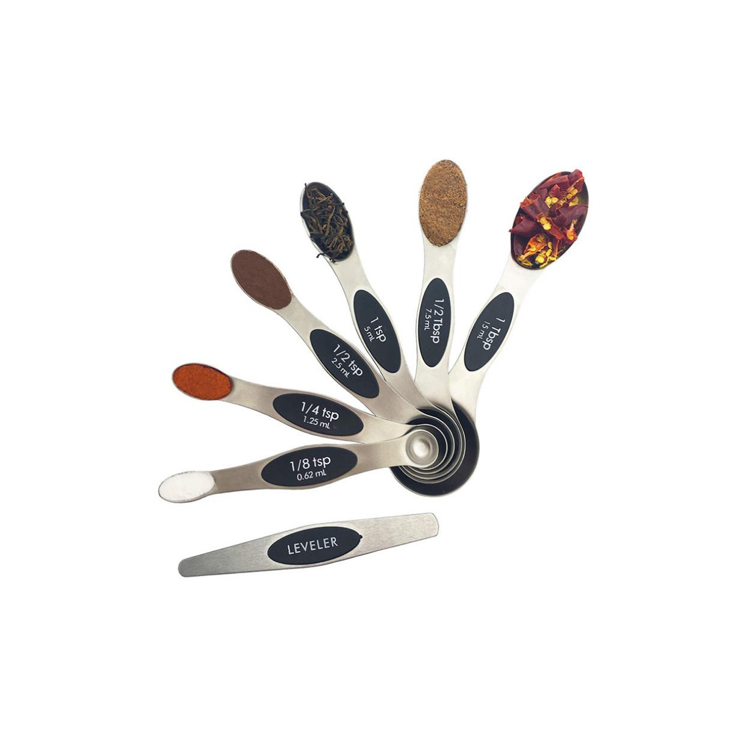 Ensemble de cuillères à mesurer magnétiques 6 pièces en acier inoxydable empilable double face - axGear