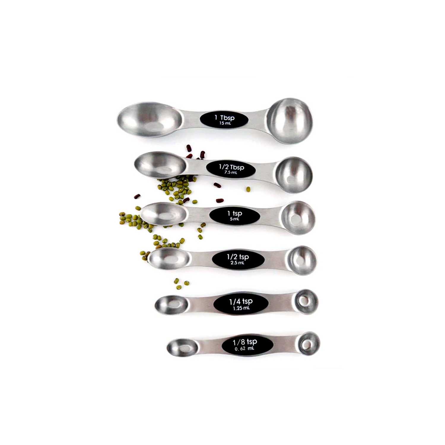 Ensemble de cuillères à mesurer magnétiques 6 pièces en acier inoxydable empilable double face - axGear