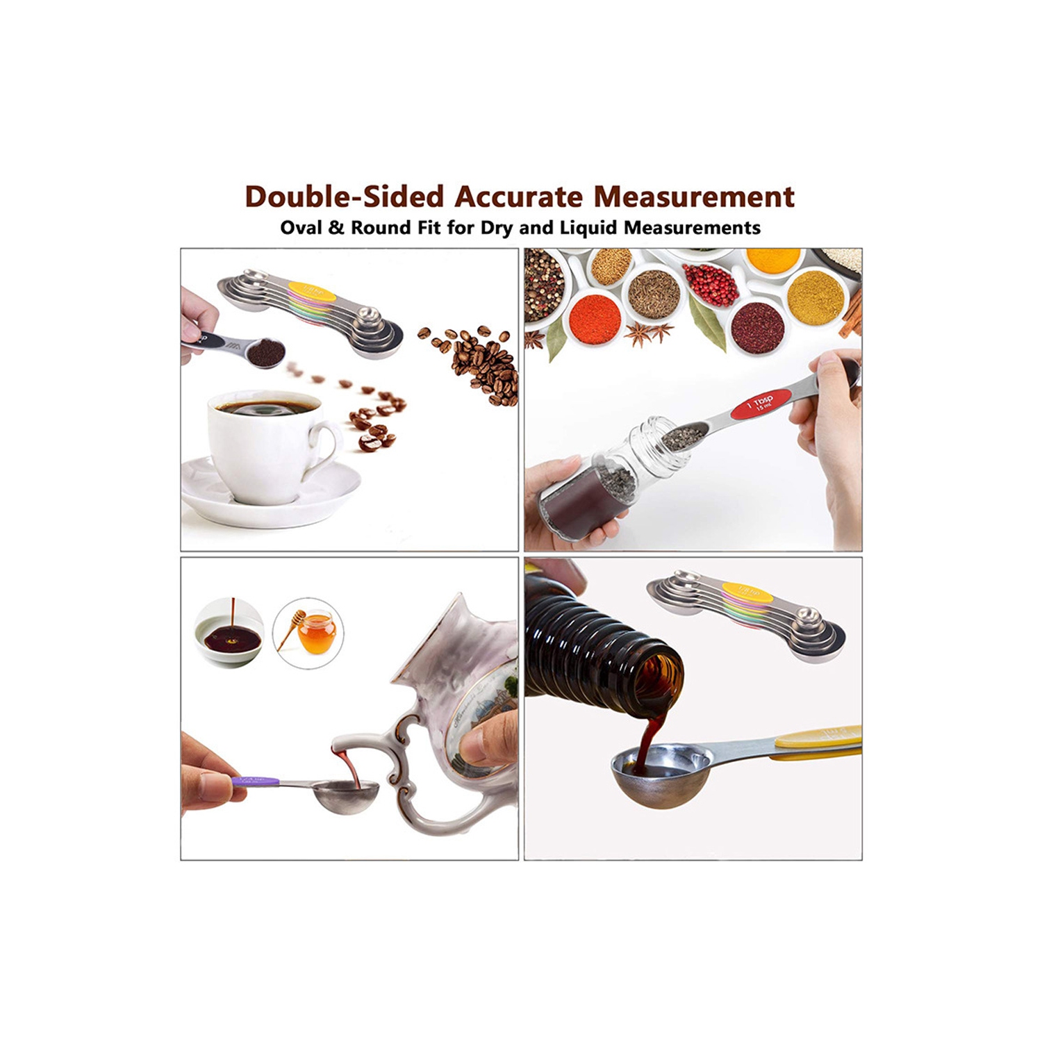 Ensemble de cuillères à mesurer magnétiques 6 pièces en acier inoxydable empilable double face - axGear