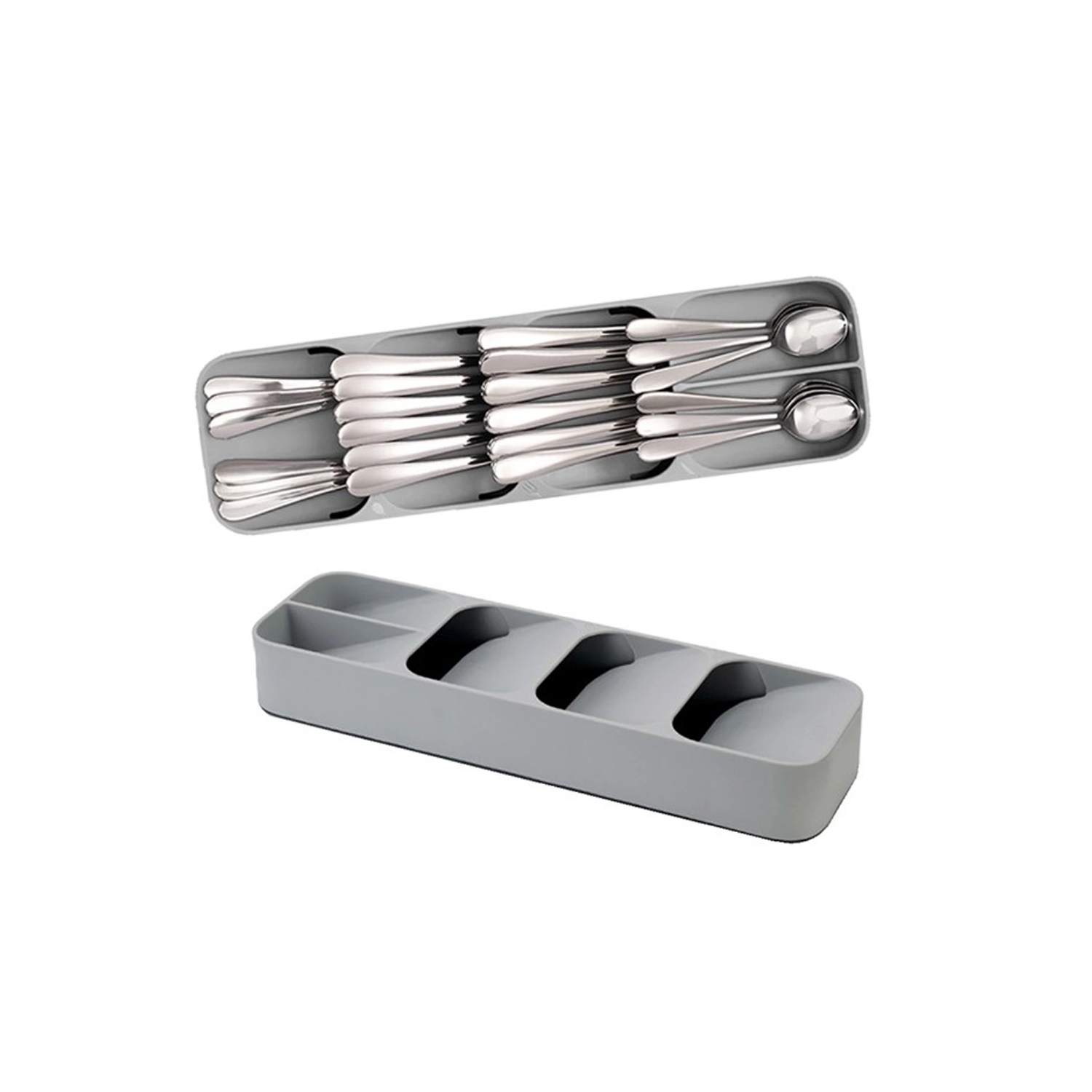 Kitchen Drawer Organizer Tray for Cutlery Silverware Spoon Forks Storage Gray - axGear
