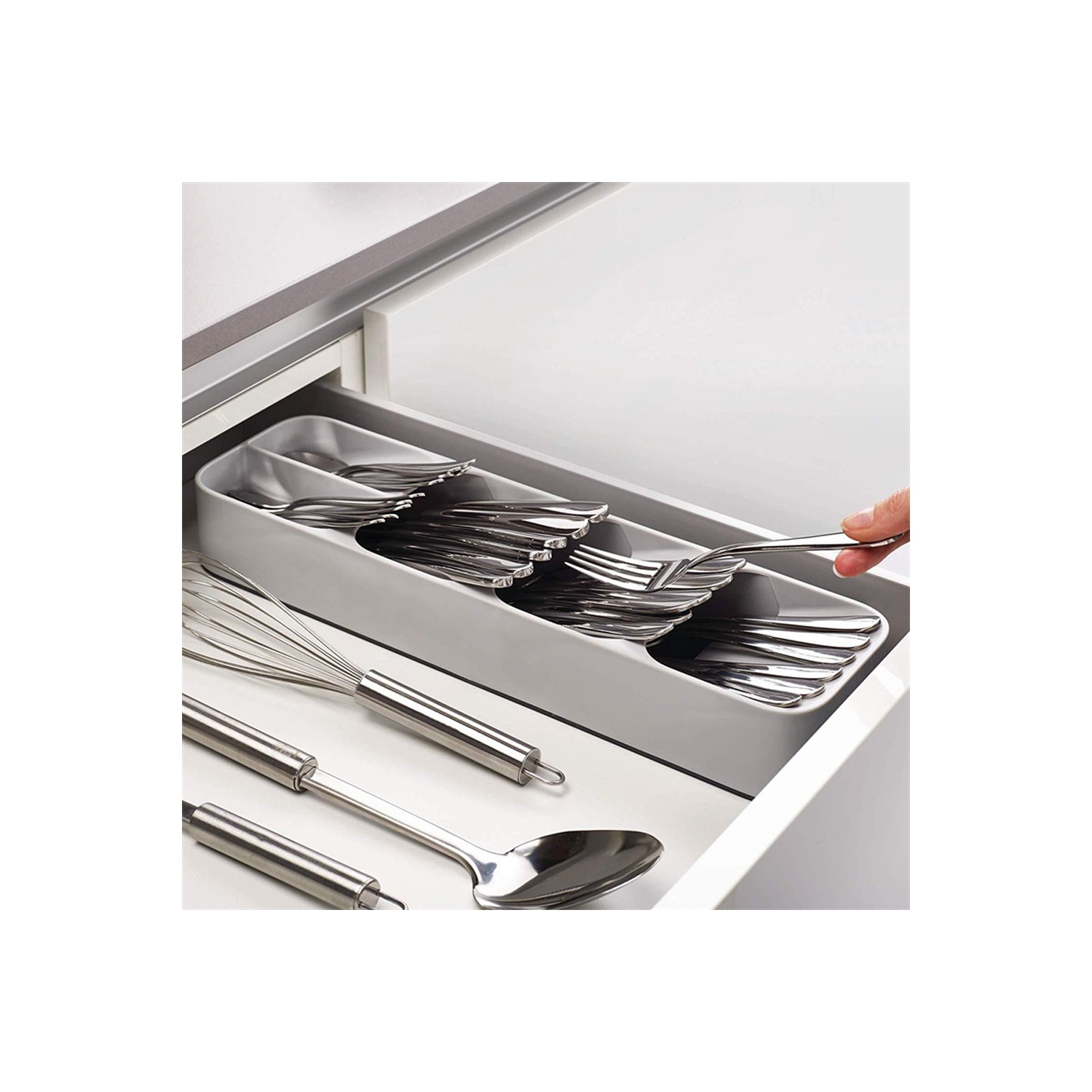 Kitchen Drawer Organizer Tray for Cutlery Silverware Spoon Forks Storage Gray - axGear