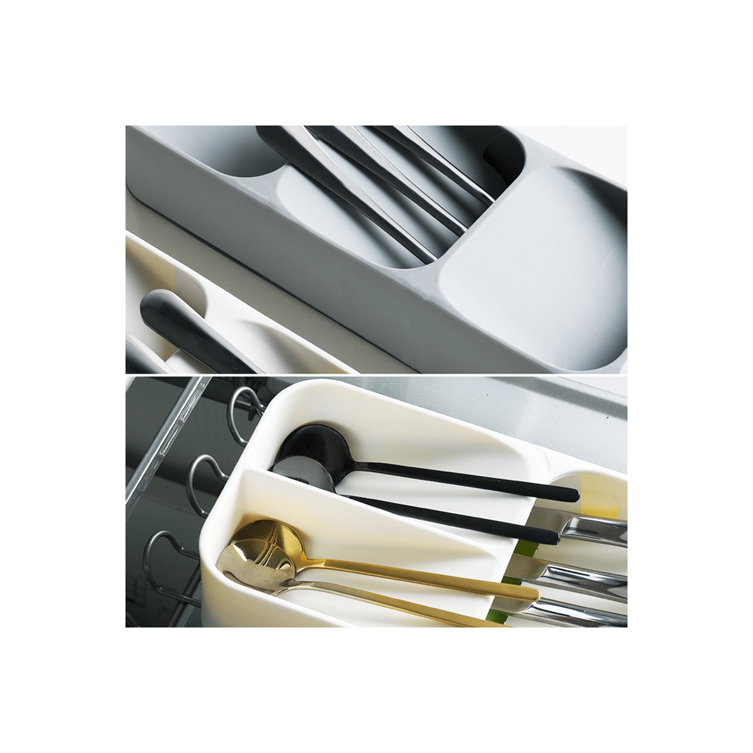 Kitchen Drawer Organizer Tray for Cutlery Silverware Spoon Forks Storage Gray - axGear