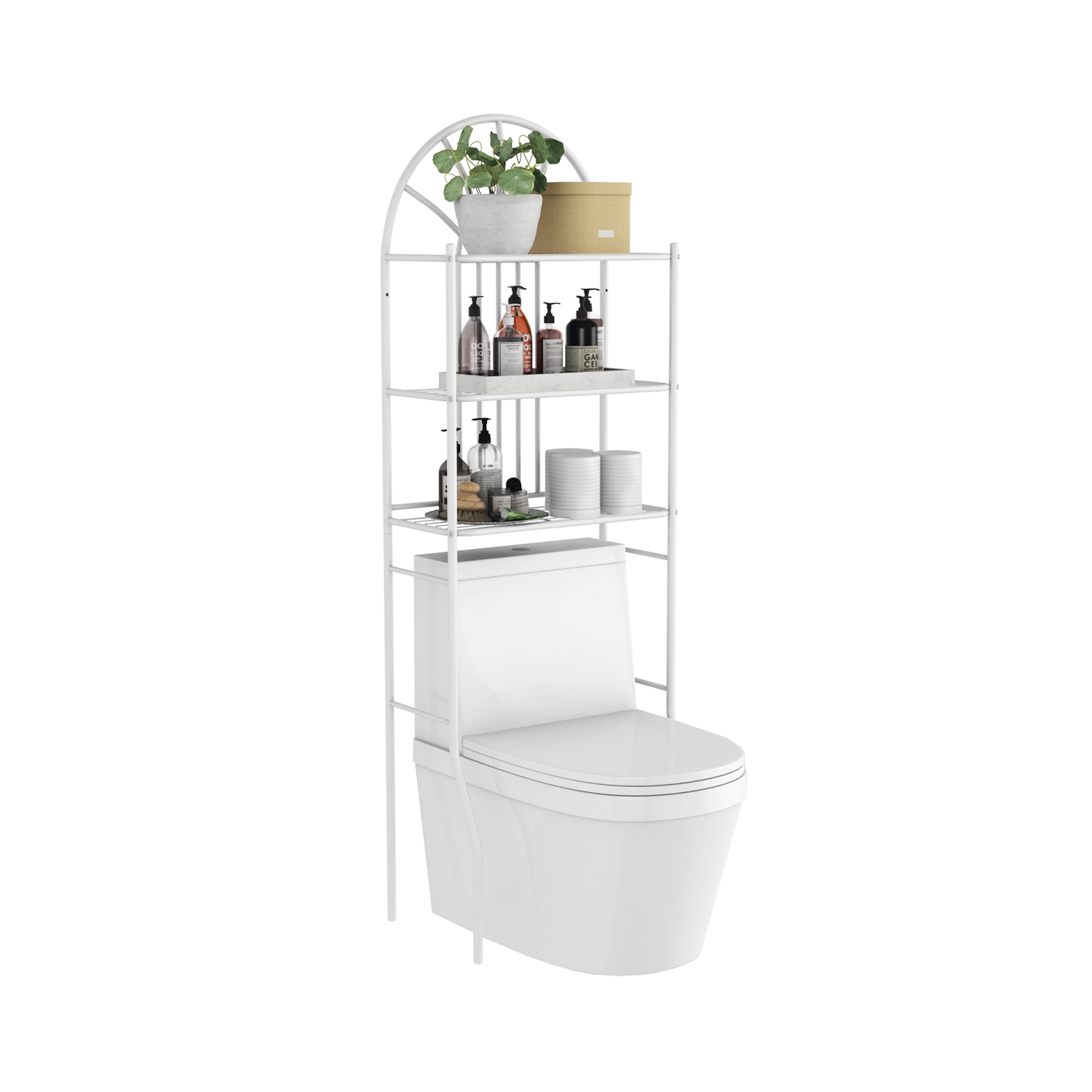 Gymax Bathroom 3-Tier Metal Storage Rack Over the Toilet Space Saver White