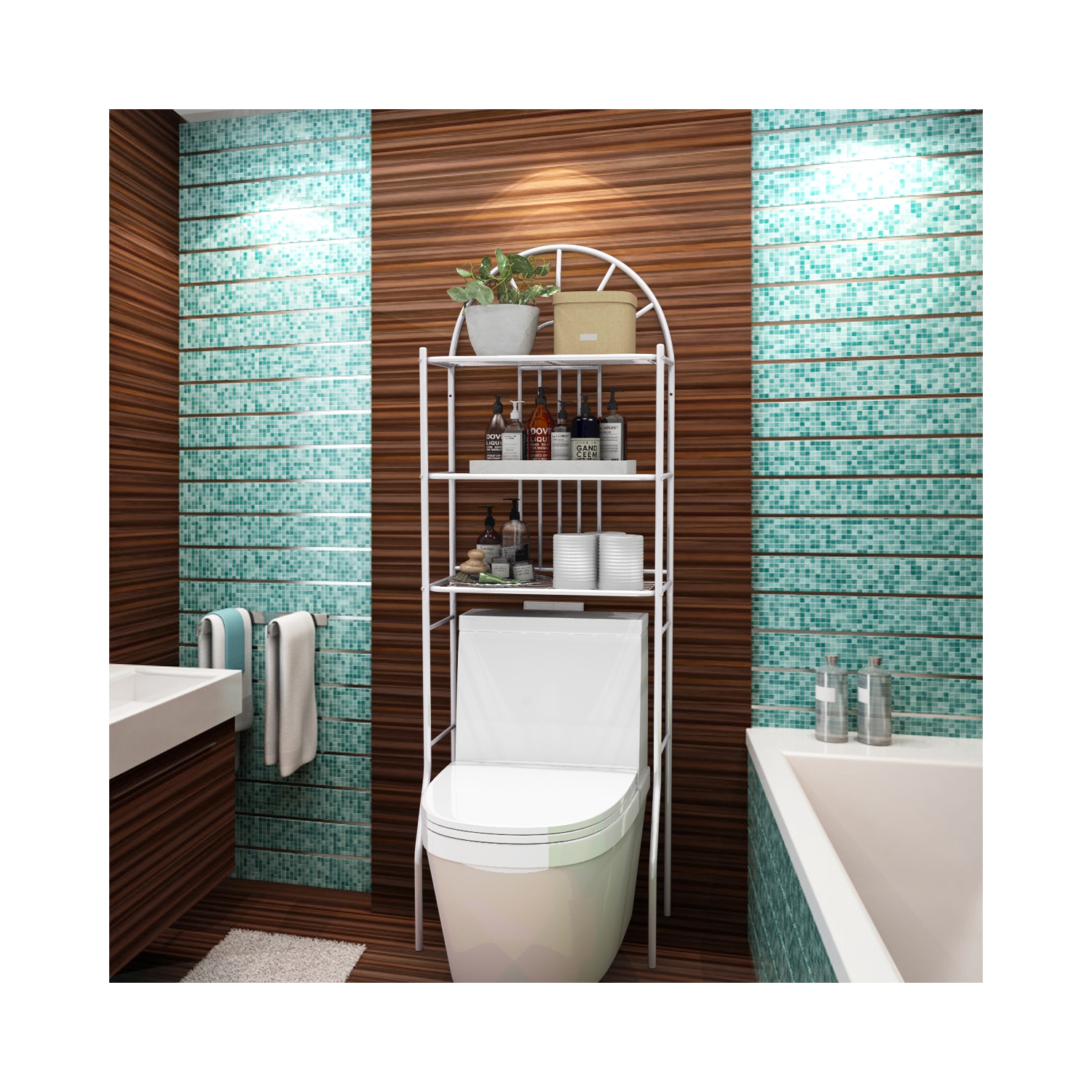 Gymax Bathroom 3-Tier Metal Storage Rack Over the Toilet Space Saver White