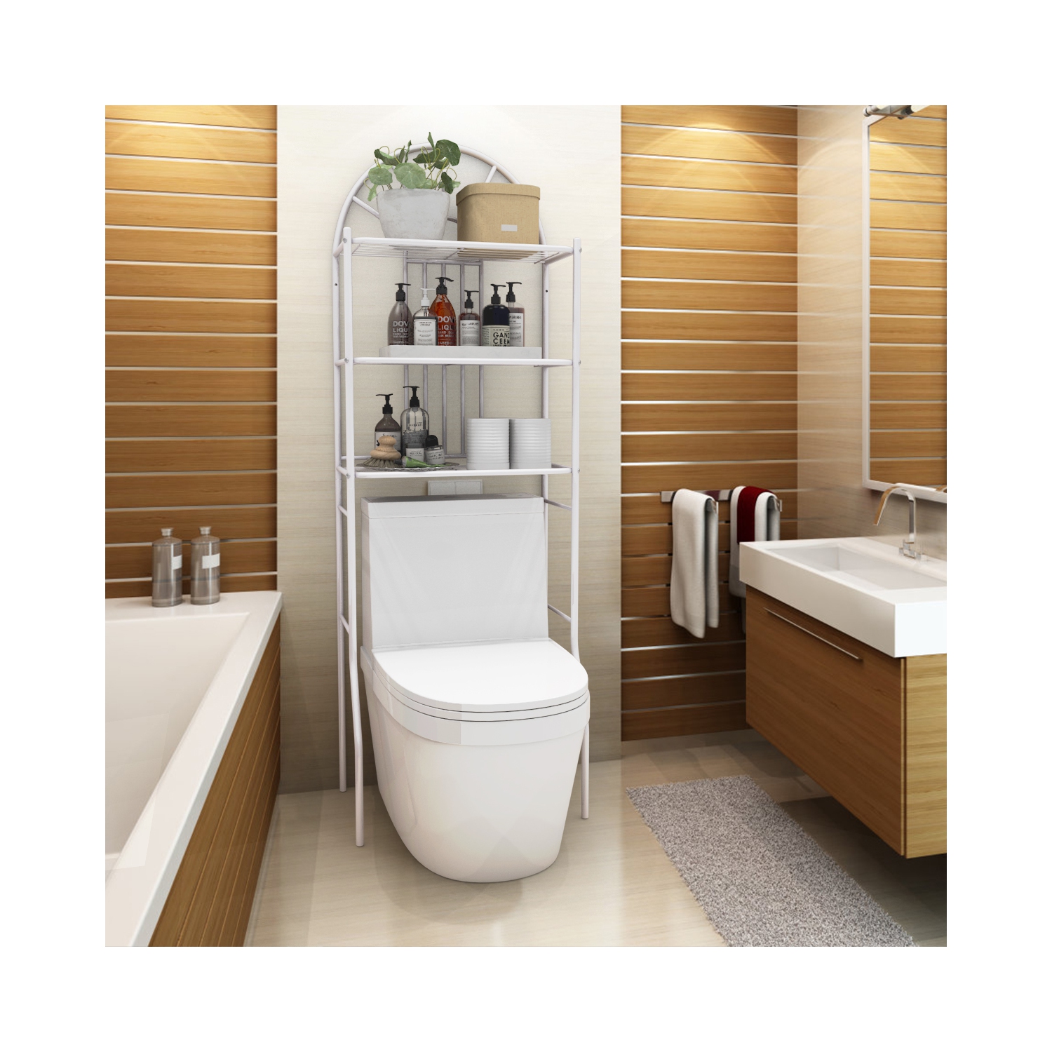 Gymax Bathroom 3-Tier Metal Storage Rack Over the Toilet Space Saver White