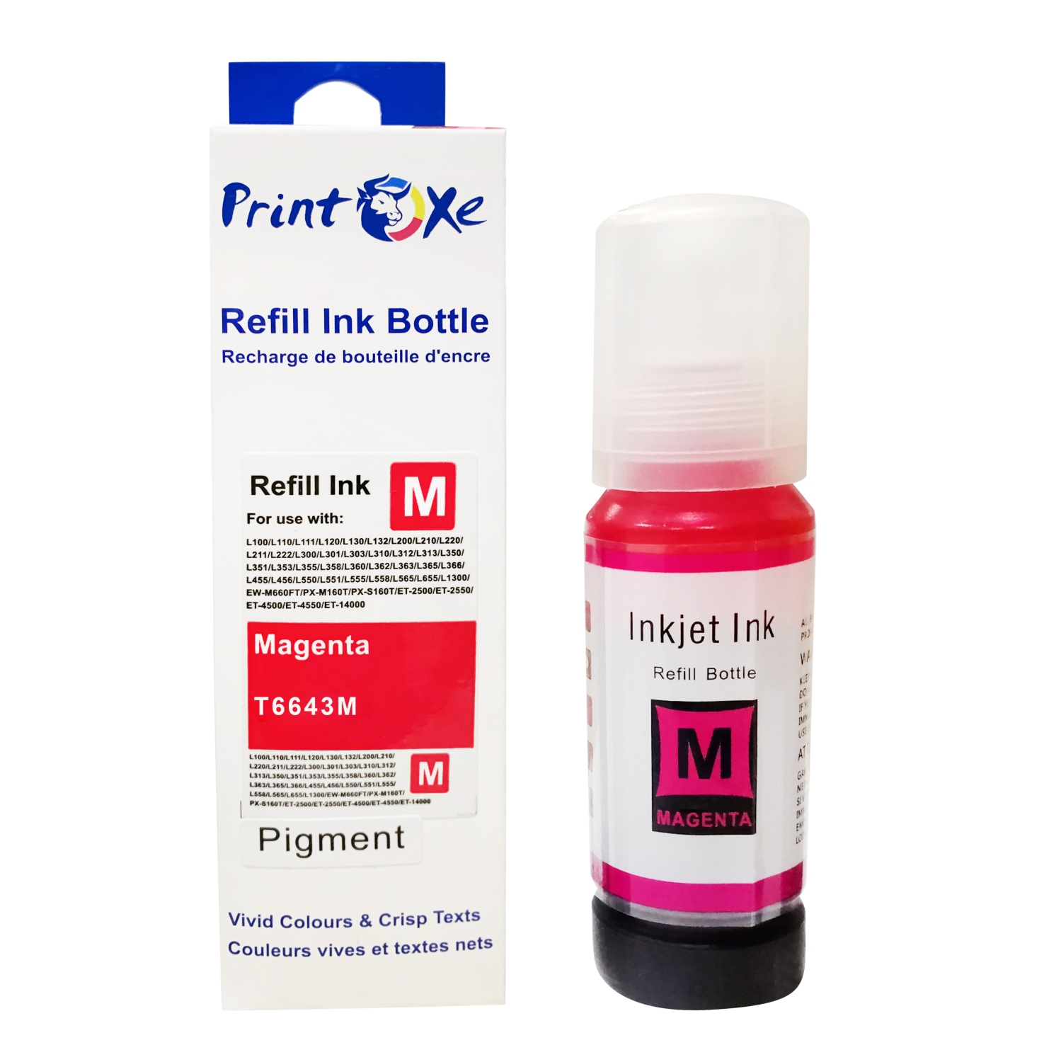 PRINTOXE® T774 T664 Compatible Refill 2 Sets of 8 Pigment Ink Bottles for T7741 T6642 T6643 T6644 High Yield for Epson Expression & WorkForce EcoTank