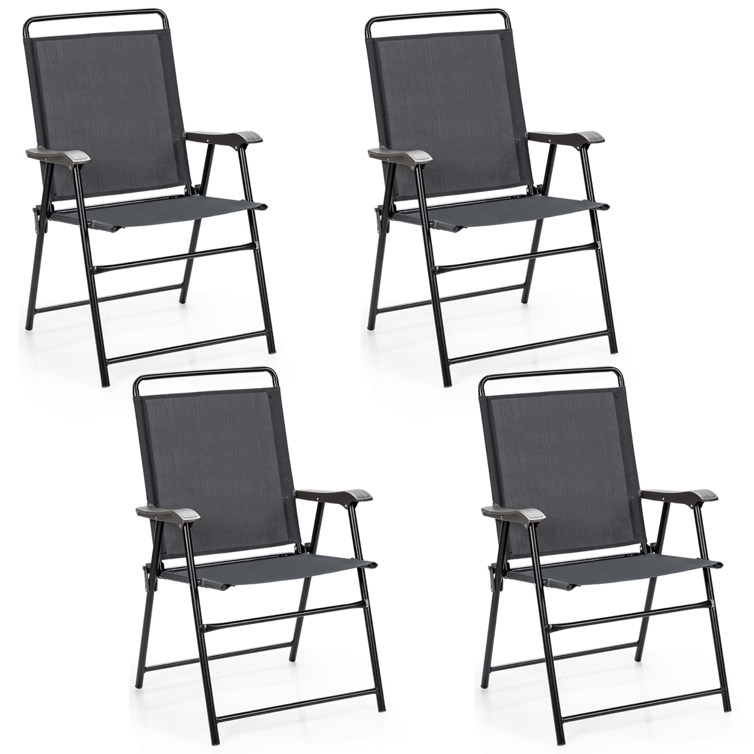 Costway Ensemble de 4 Chaises de Jardin Pliables Portables avec Accoudoirs, pour Camping, Jardin, Terrasse