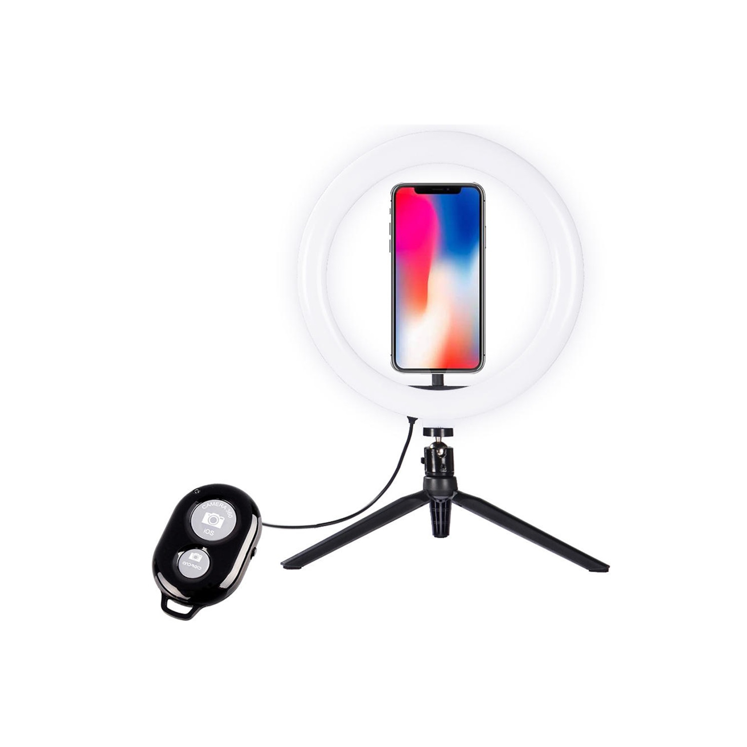 10 pouces Ring Light Desktop Selfie Sticks, 3 modes d'éclairage pour la prise de vue à lumière d'appoint avec trépied et support de téléphone