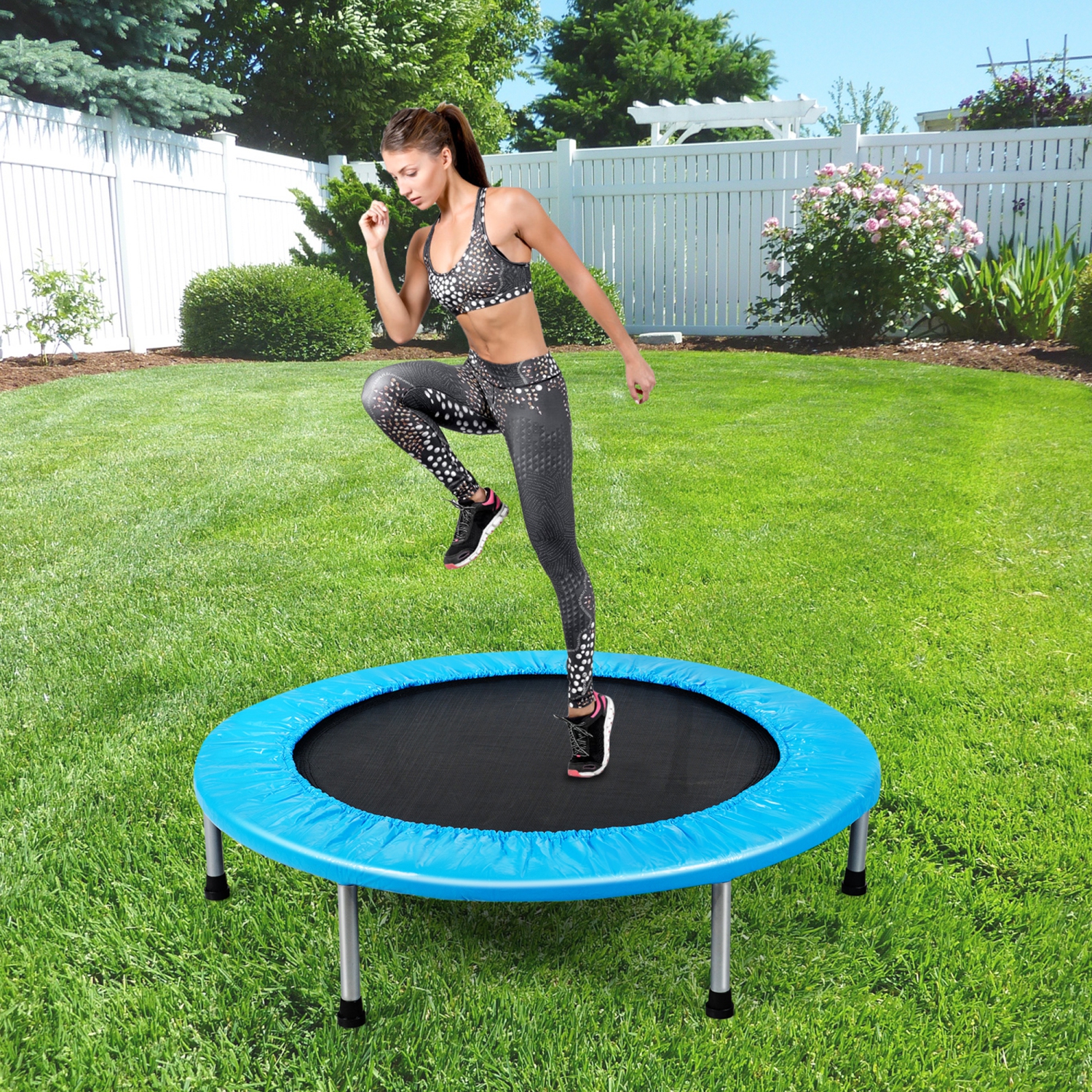 Gymax 38'' Folding Mini Trampoline Fitness Rebounder w/ Safety Pad Blue/Pink