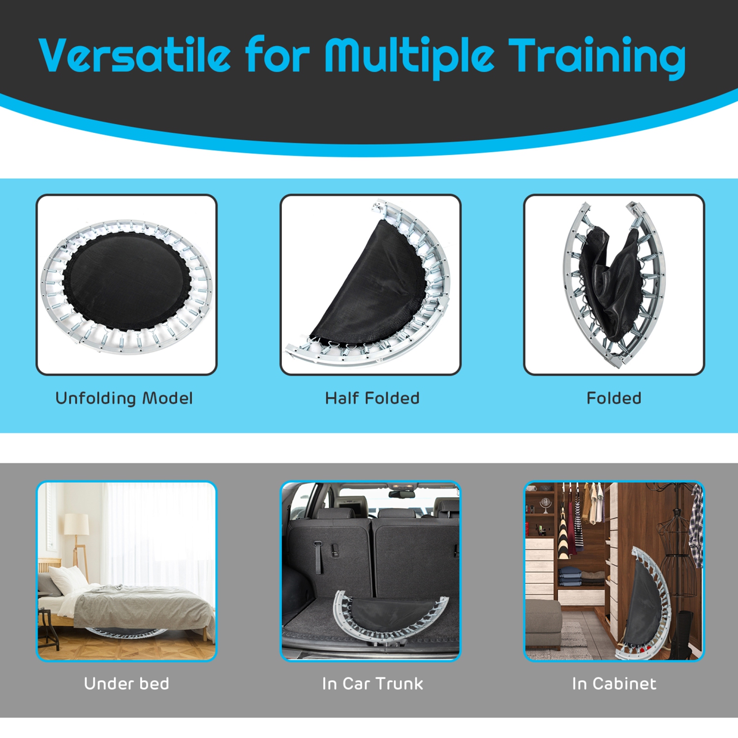 Gymax 38'' Folding Mini Trampoline Fitness Rebounder w/ Safety Pad Blue/Pink