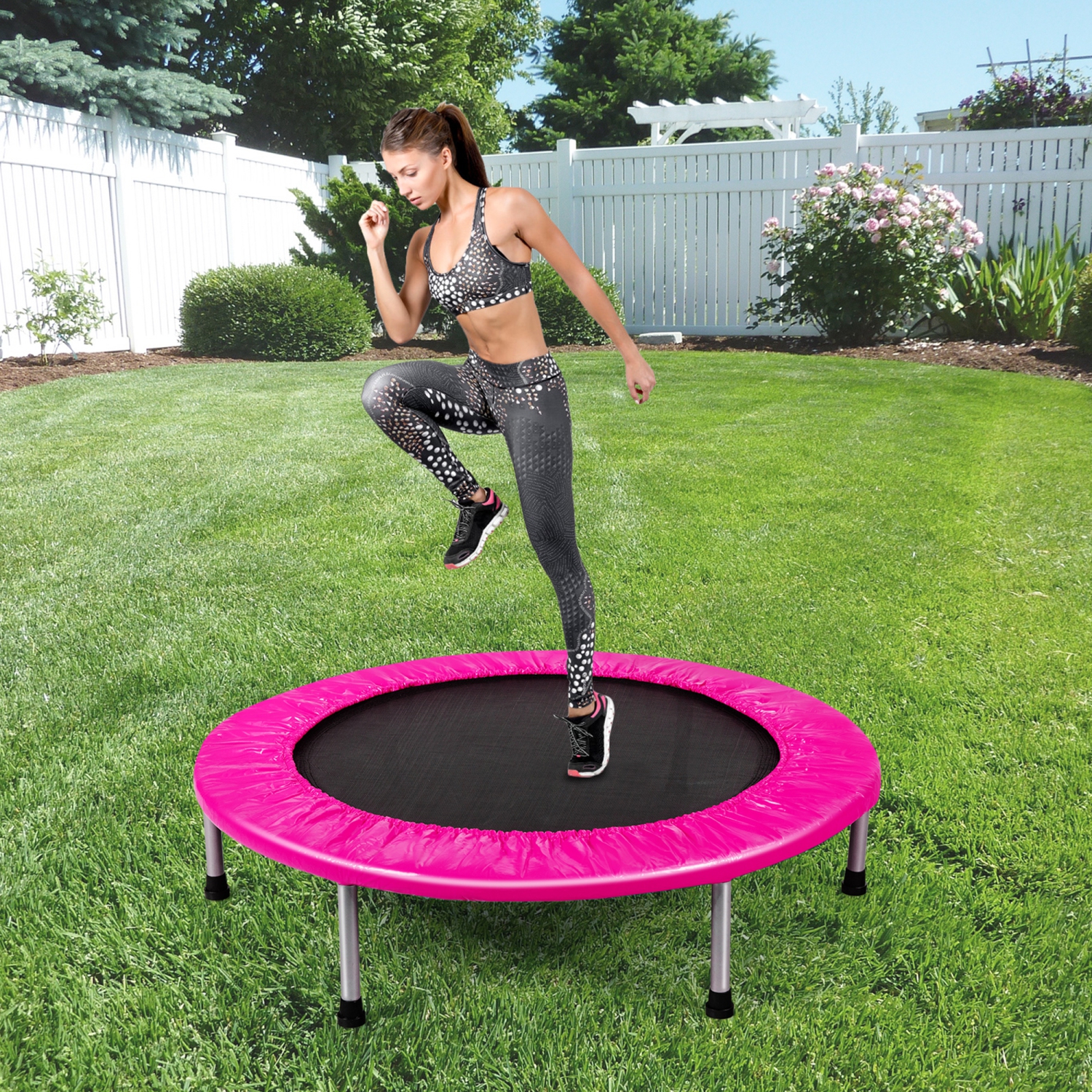 Gymax 38'' Folding Mini Trampoline Fitness Rebounder w/ Safety Pad Blue/Pink
