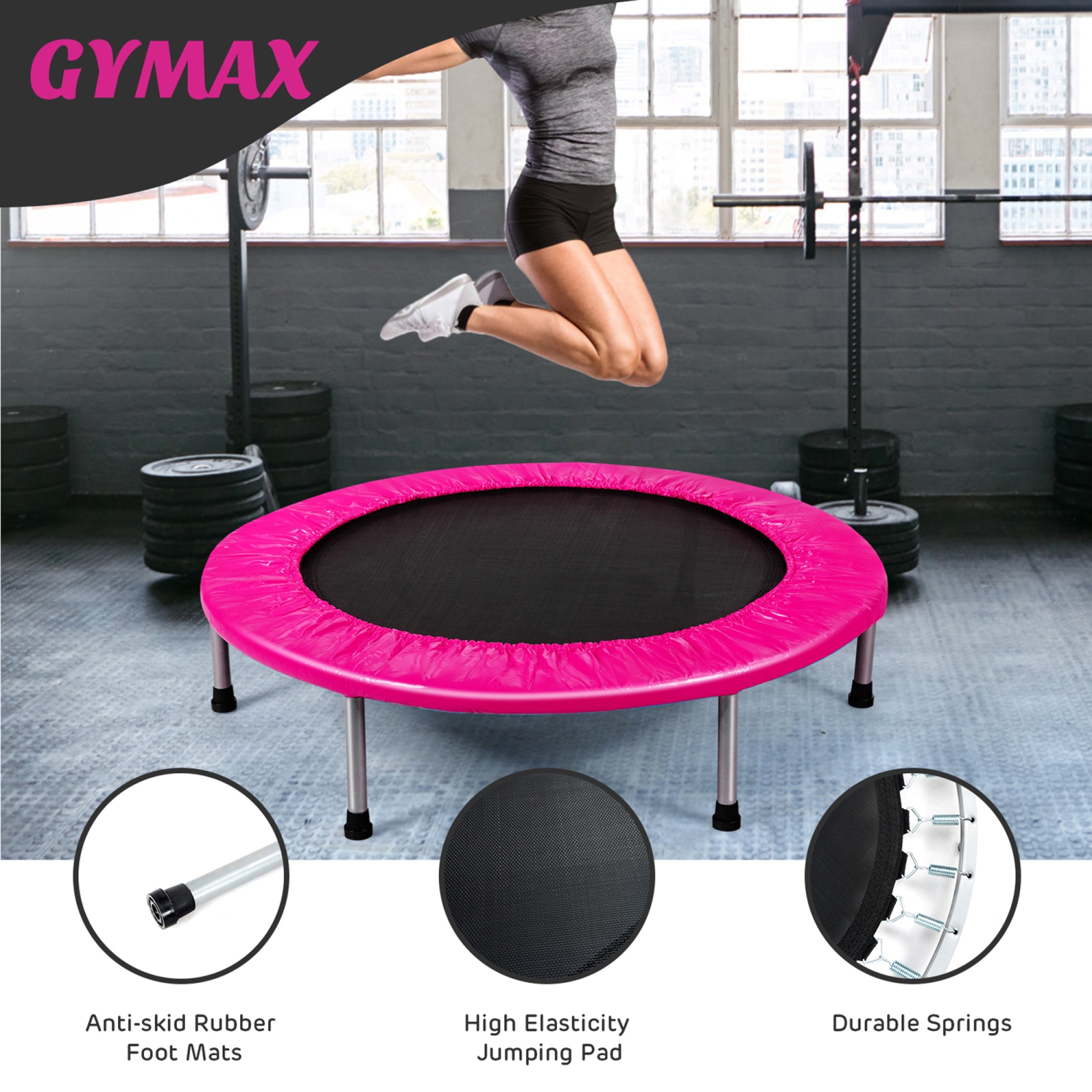 Gymax 38'' Folding Mini Trampoline Fitness Rebounder w/ Safety Pad Blue/Pink