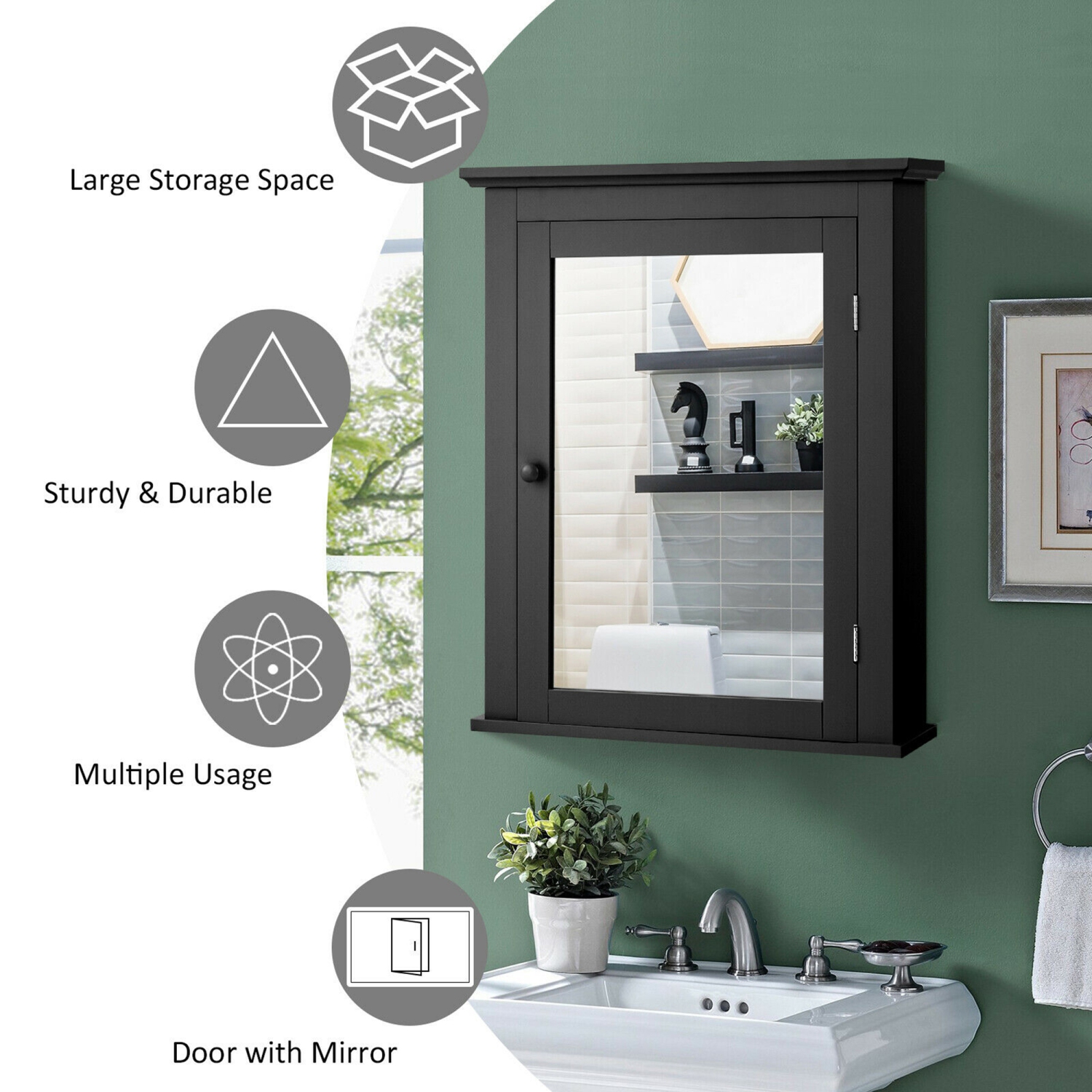 Armoire de toilette à miroir Etagère réglable murale Gymax