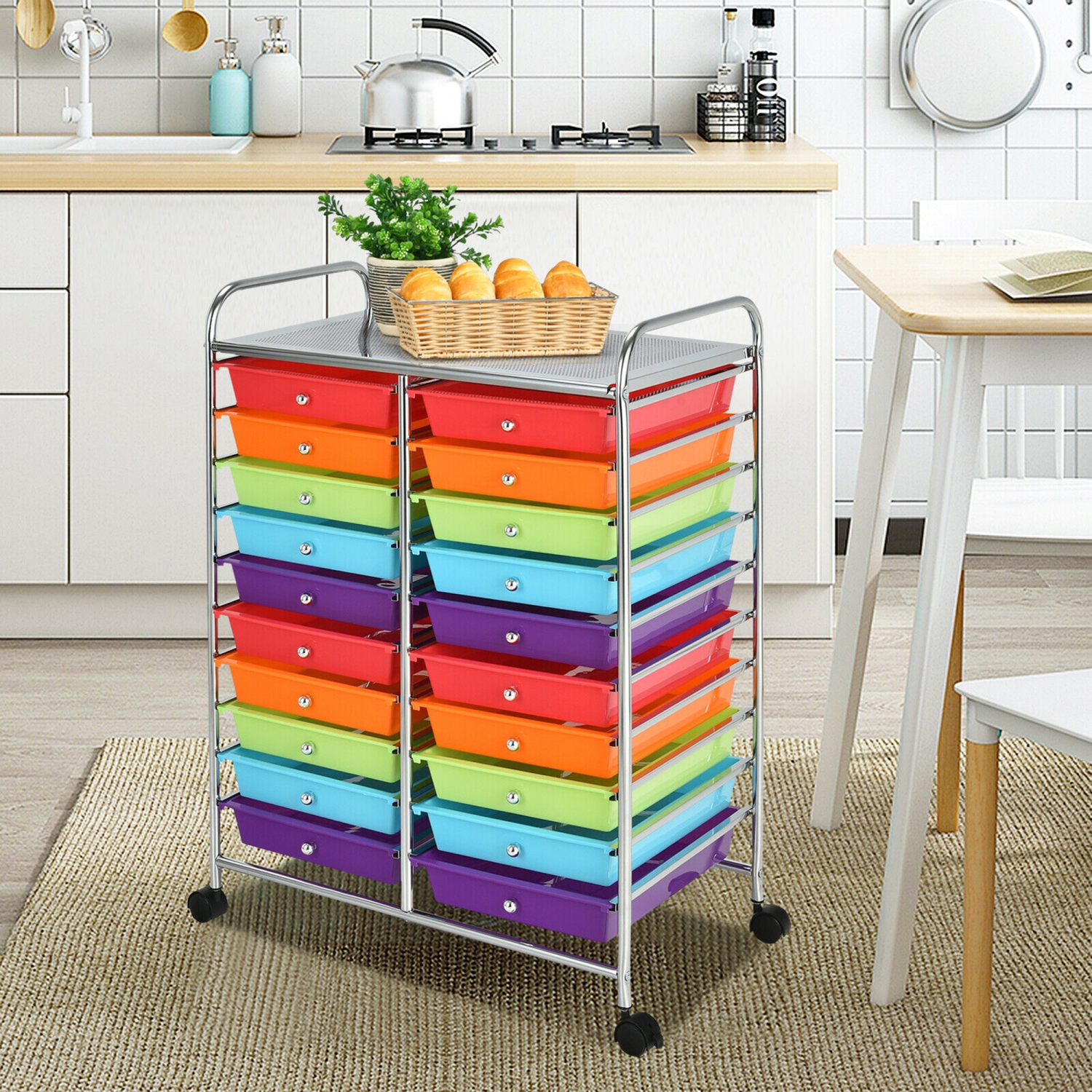 Gymax Office Rolling Cart 20 Storage Drawers Scrapbook Paper Studio Organizer Multicolor