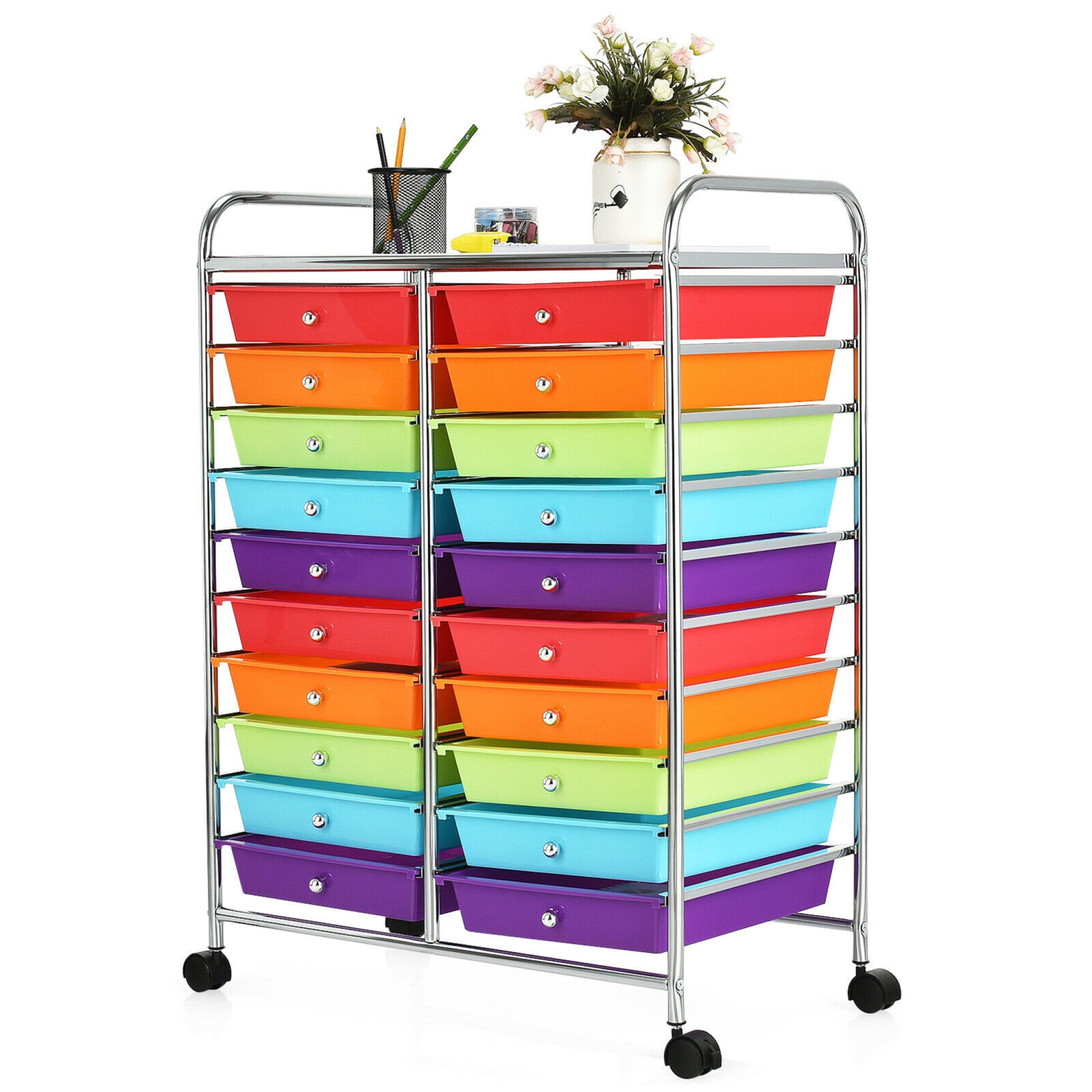 Gymax Office Rolling Cart 20 Storage Drawers Scrapbook Paper Studio Organizer Multicolor