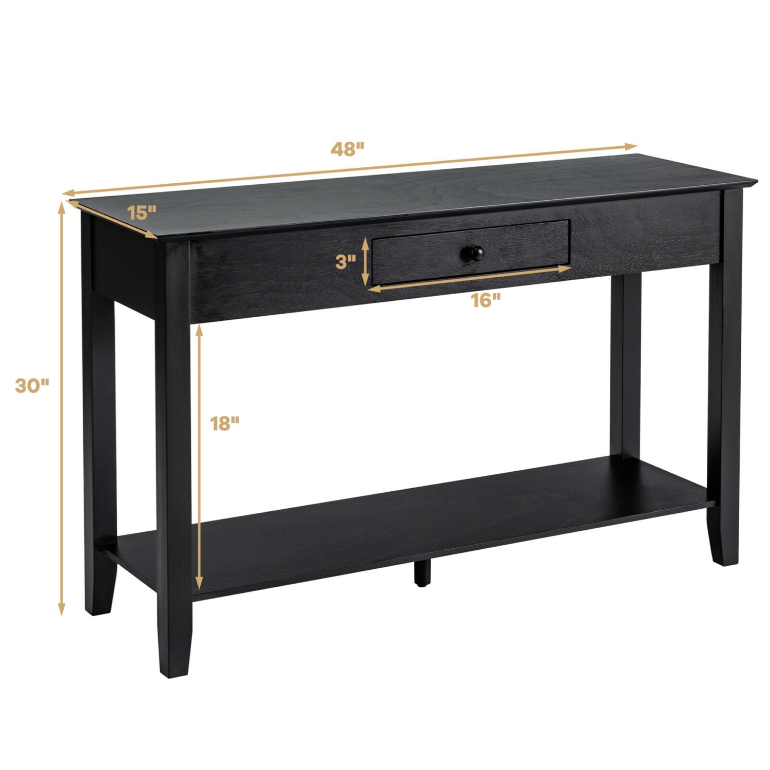 Gymax Console Table with Drawer Shelf 2 Tier Sofa Side Accent Table Black