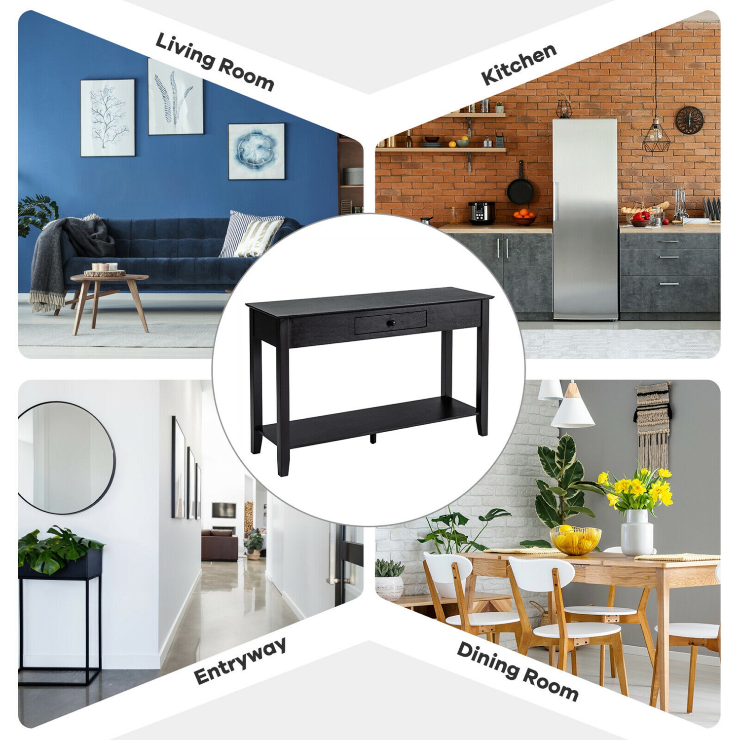 Gymax Console Table with Drawer Shelf 2 Tier Sofa Side Accent Table Black