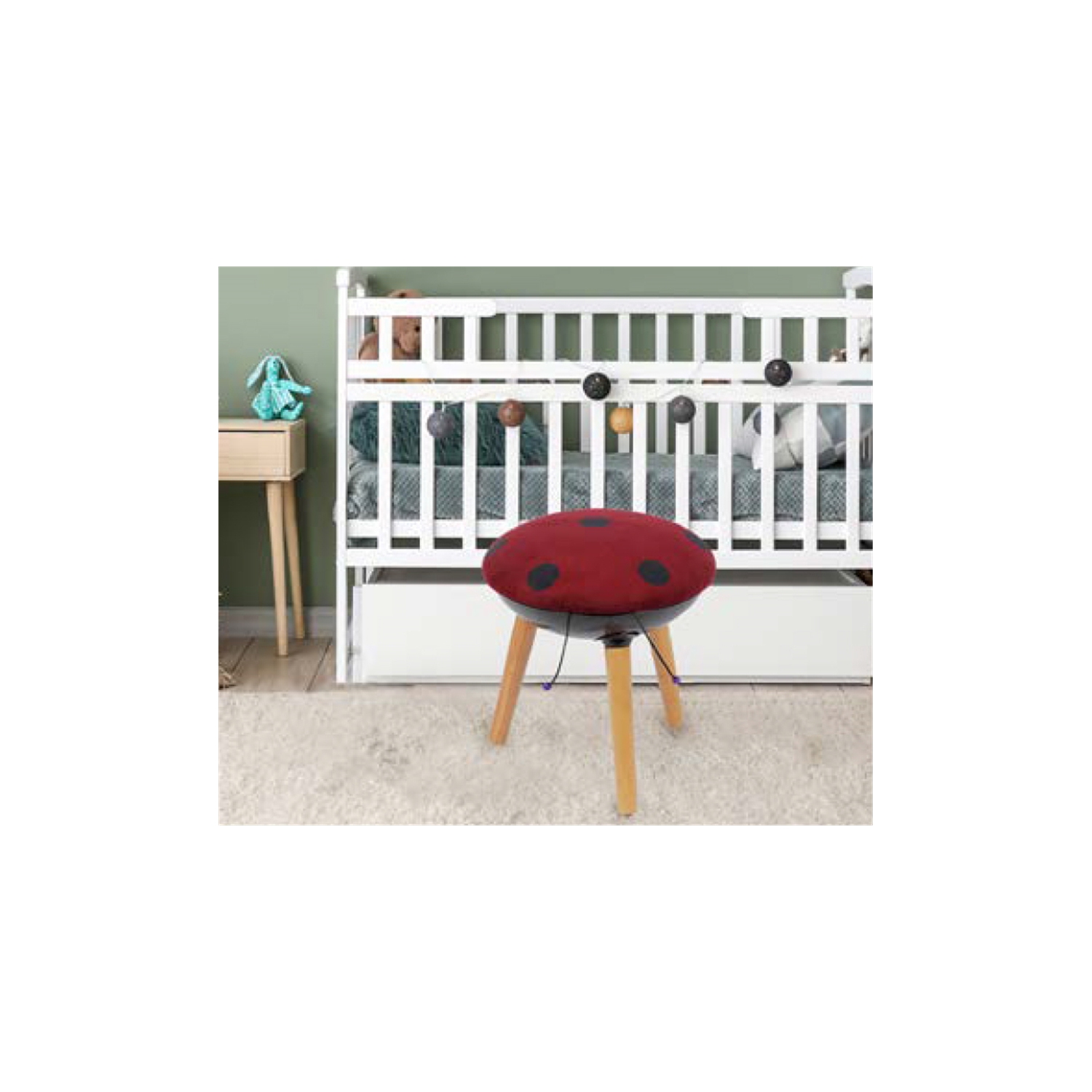 Jessar - Velvet and Wood Childrens Stool, From The Dorothy Collection, Ladybug Pattern