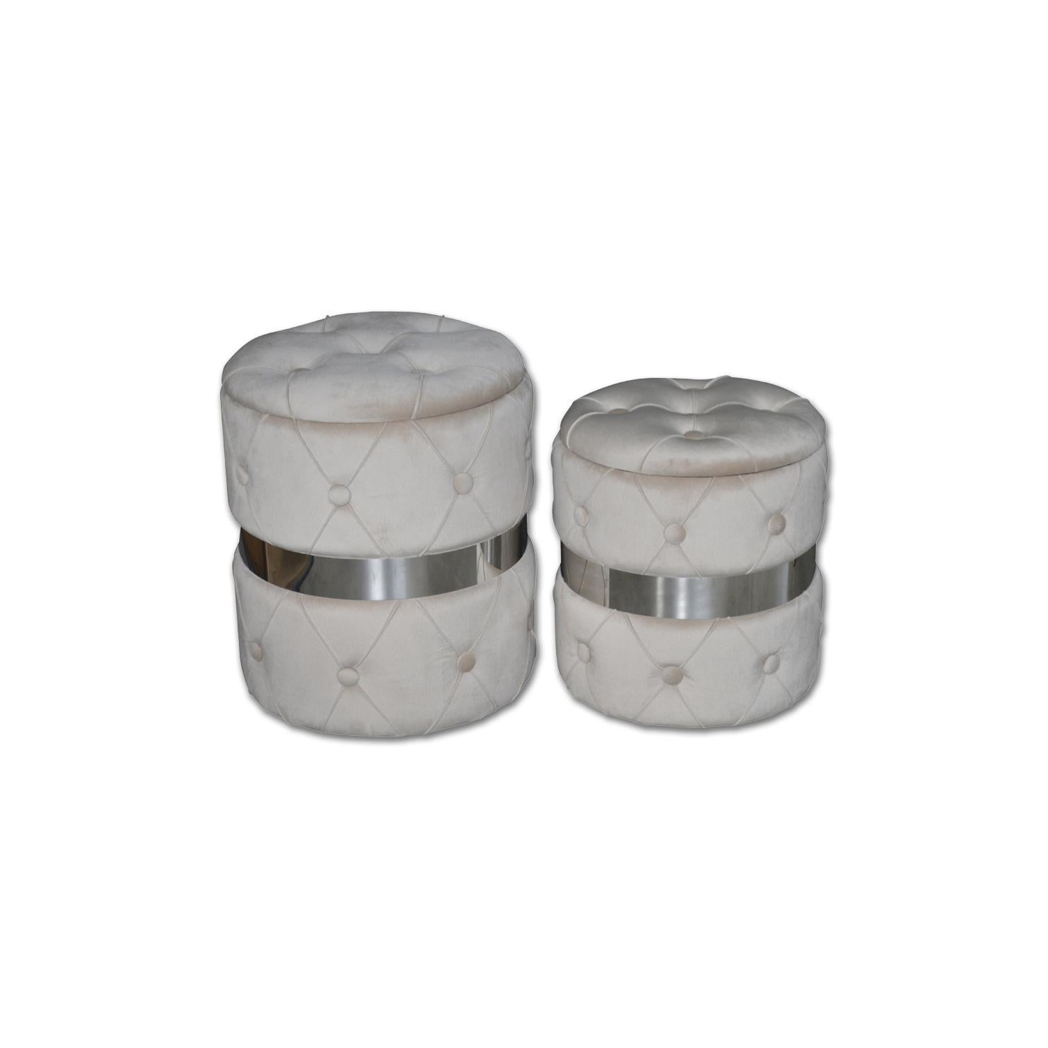 Jessar - Ottomane/Repose-Pied Rond avec Rangement, De la Collection Baron, Esemble de 2, Velours Beige