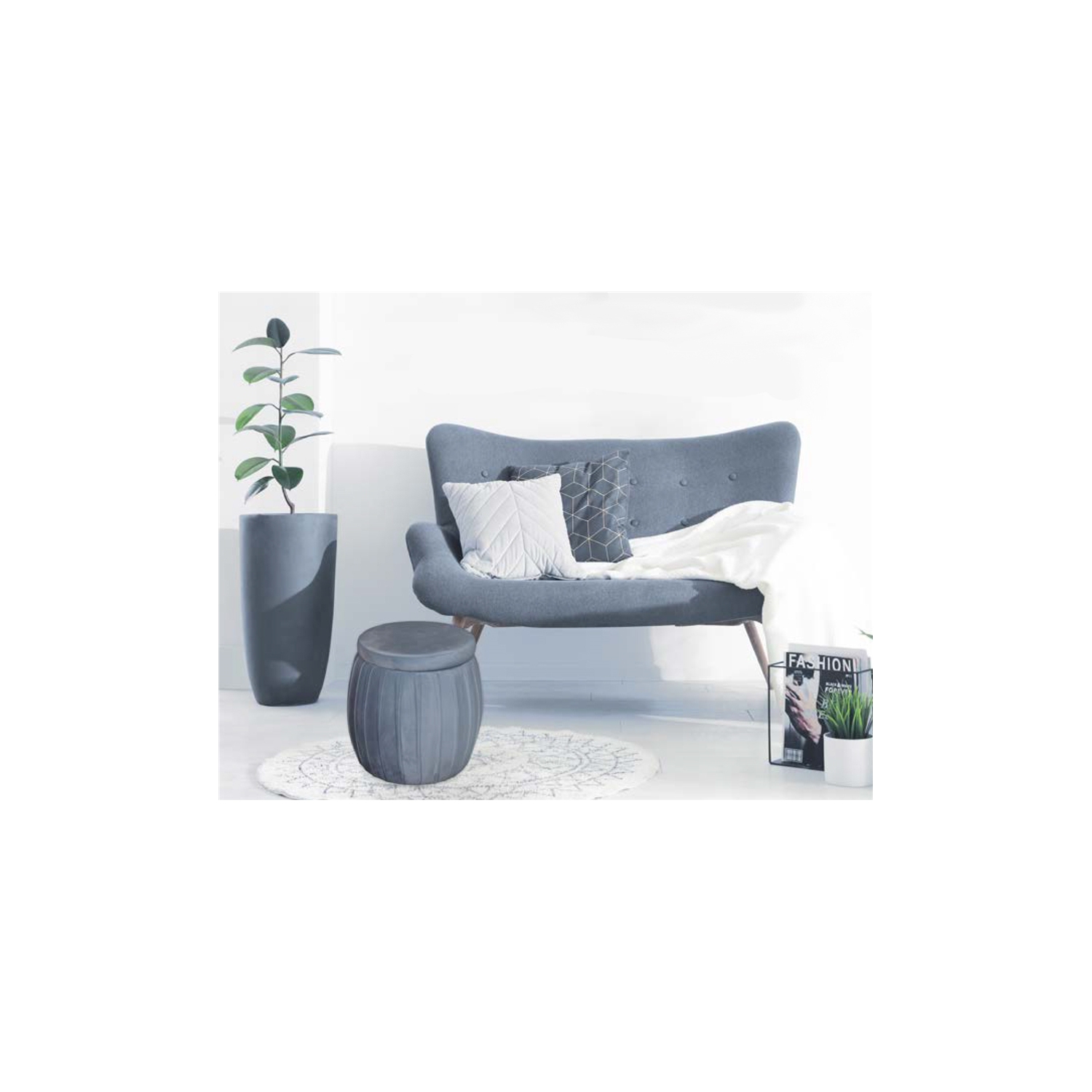 Jessar - Round Ottoman / Footstool with Storage, From the Laurence Collection, Gray Velvet