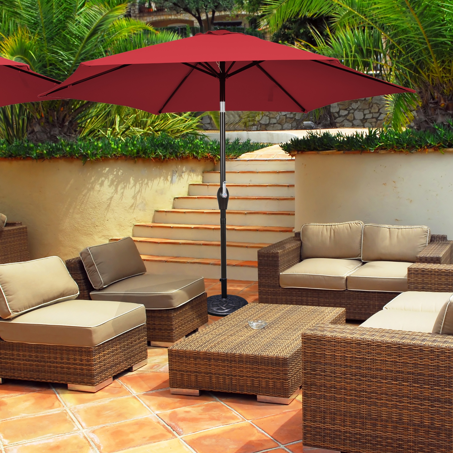 Costway 10Ft Outdoor Market Patio Table Umbrella Push Button Tilt Crank Lift