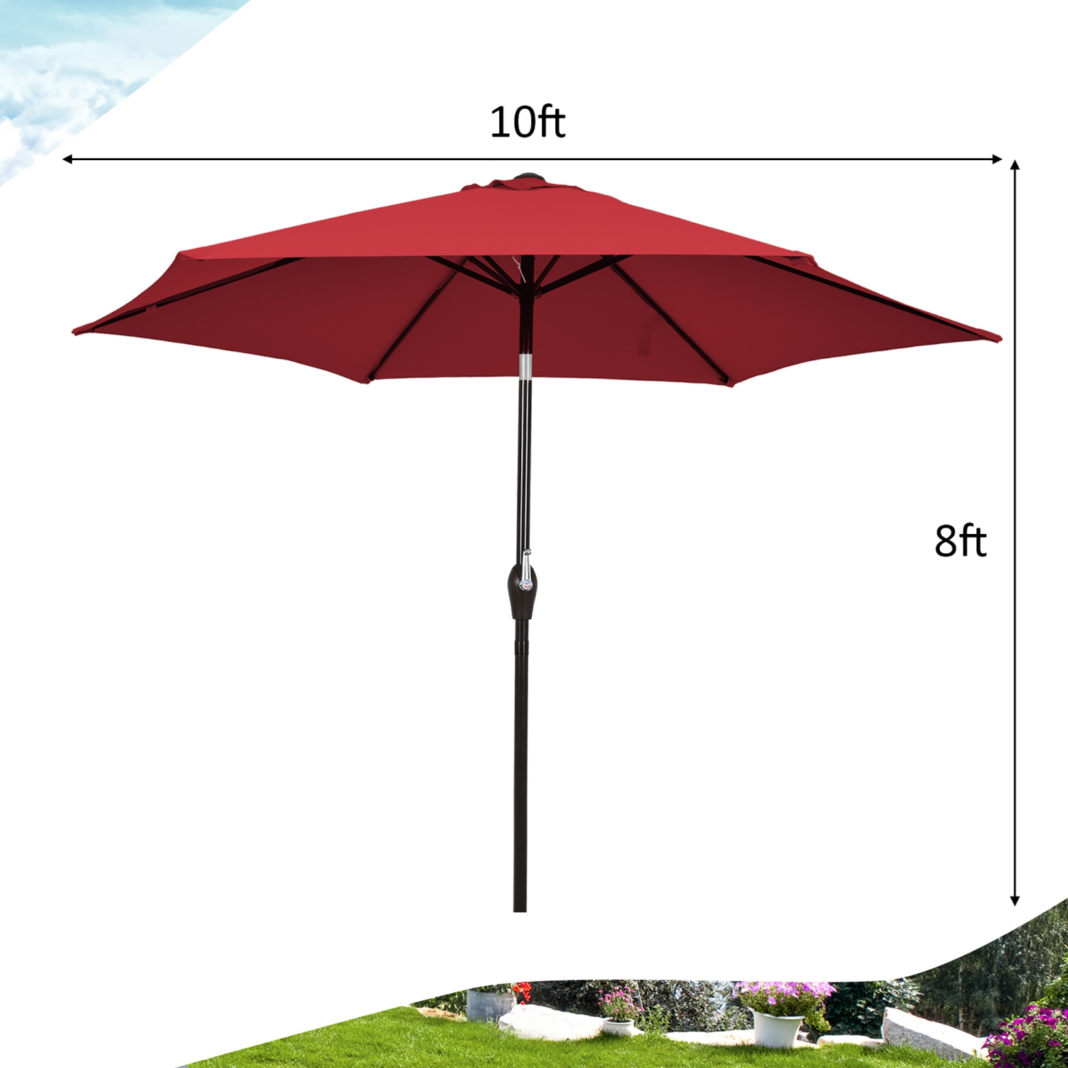 Costway 10Ft Outdoor Market Patio Table Umbrella Push Button Tilt Crank Lift