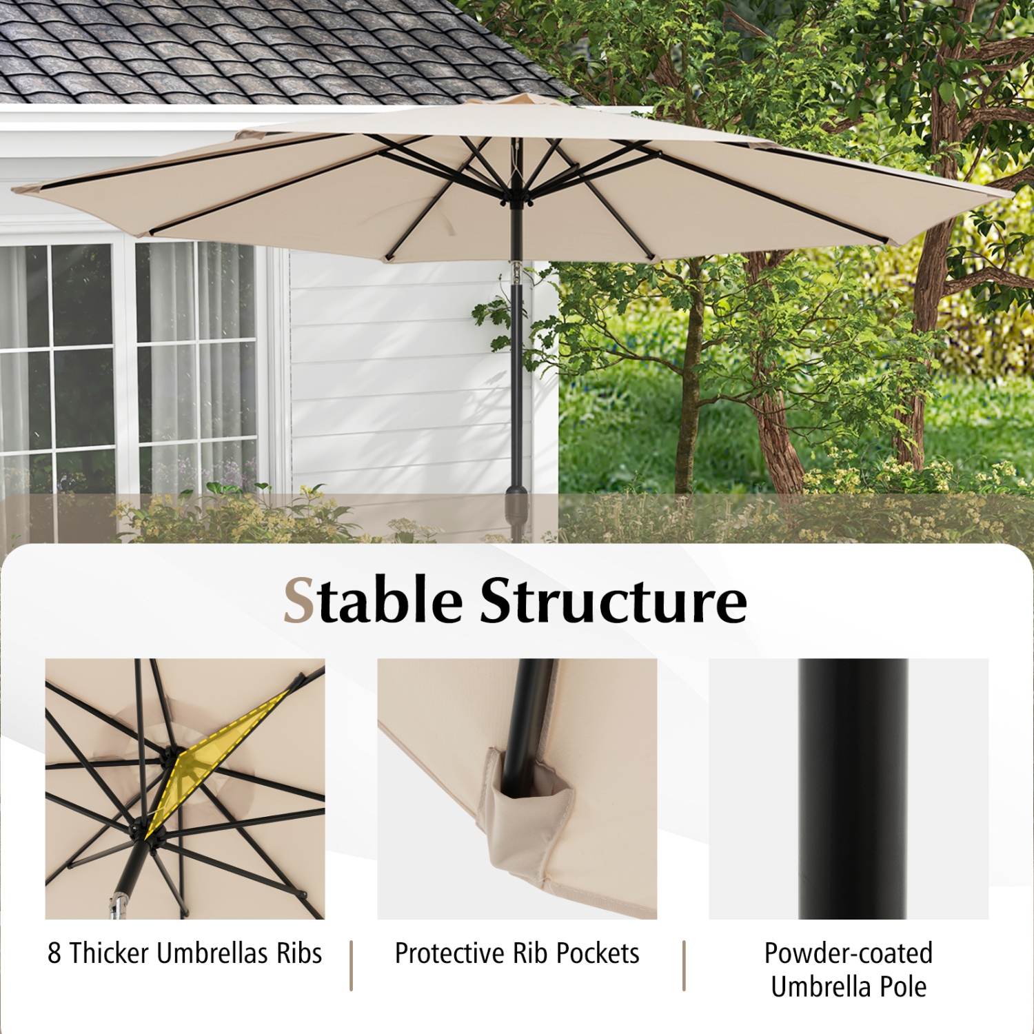 Costway 10Ft Outdoor Market Patio Table Umbrella Push Button Tilt Crank Lift