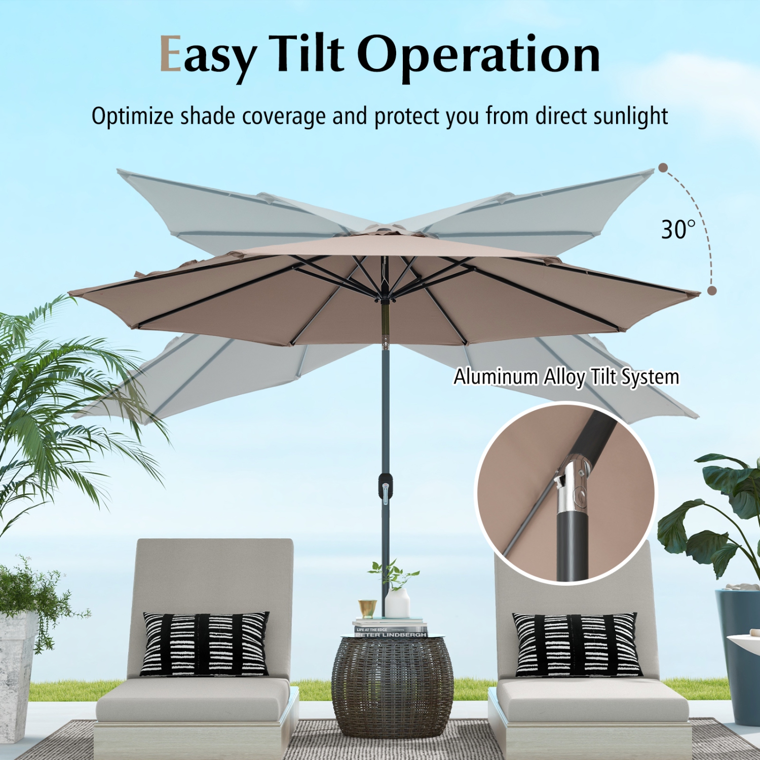 Costway 10Ft Outdoor Market Patio Table Umbrella Push Button Tilt Crank Lift