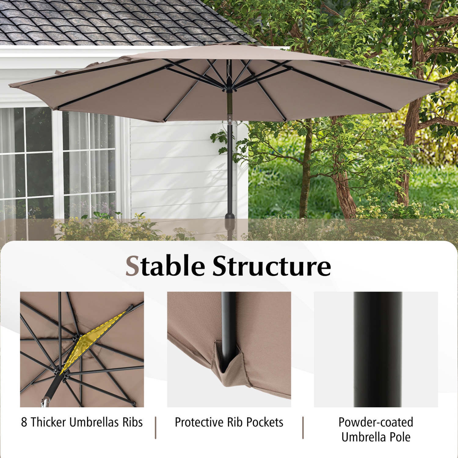 Costway 10Ft Outdoor Market Patio Table Umbrella Push Button Tilt Crank Lift