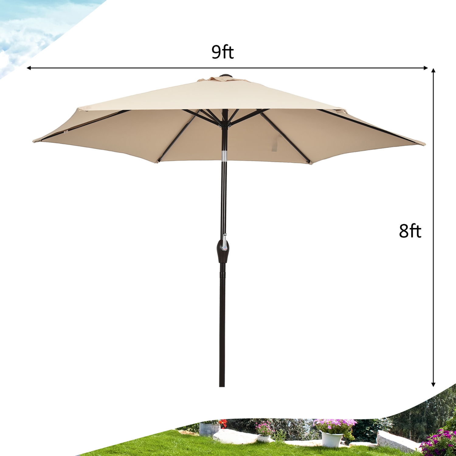Costway 9Ft Outdoor Market Patio Table Umbrella Push Button Tilt Crank Lift