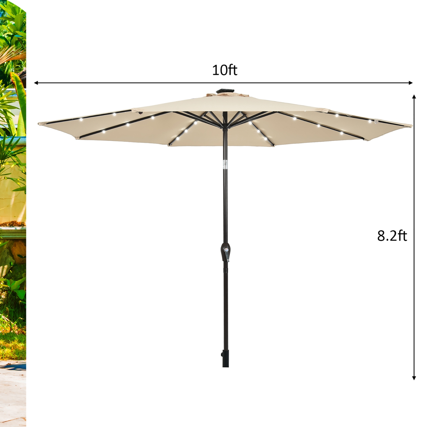 Parasol de marché de patio éclairé à LED solaire de 3 m Costway, mécanisme à manivelle de réglage de l'inclinaison, bleu