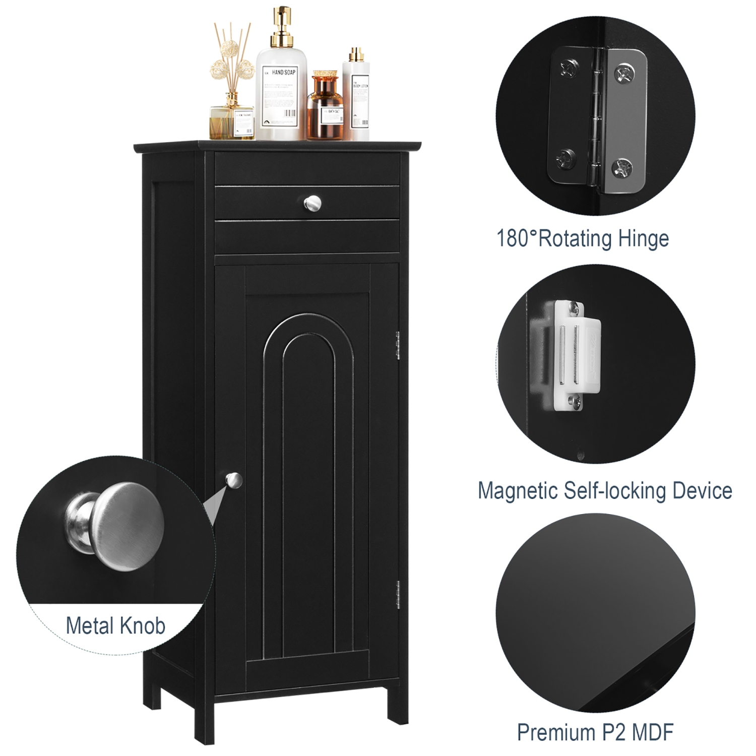 Costway Bathroom Floor Cabinet Storage Organizer Free-Standing w/ Drawer