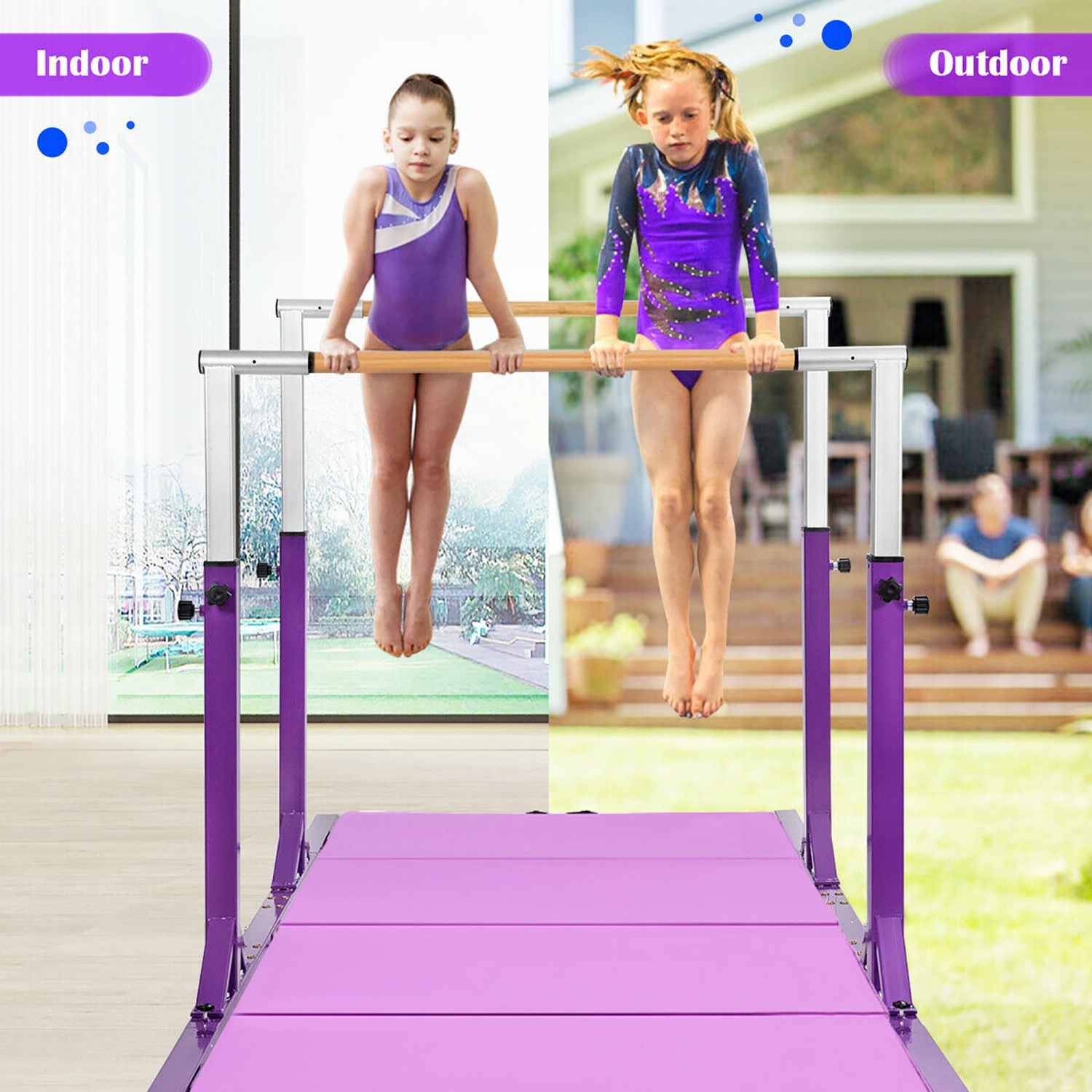 Costway Kids Double Horizontal Bars Gym Home Adjustable