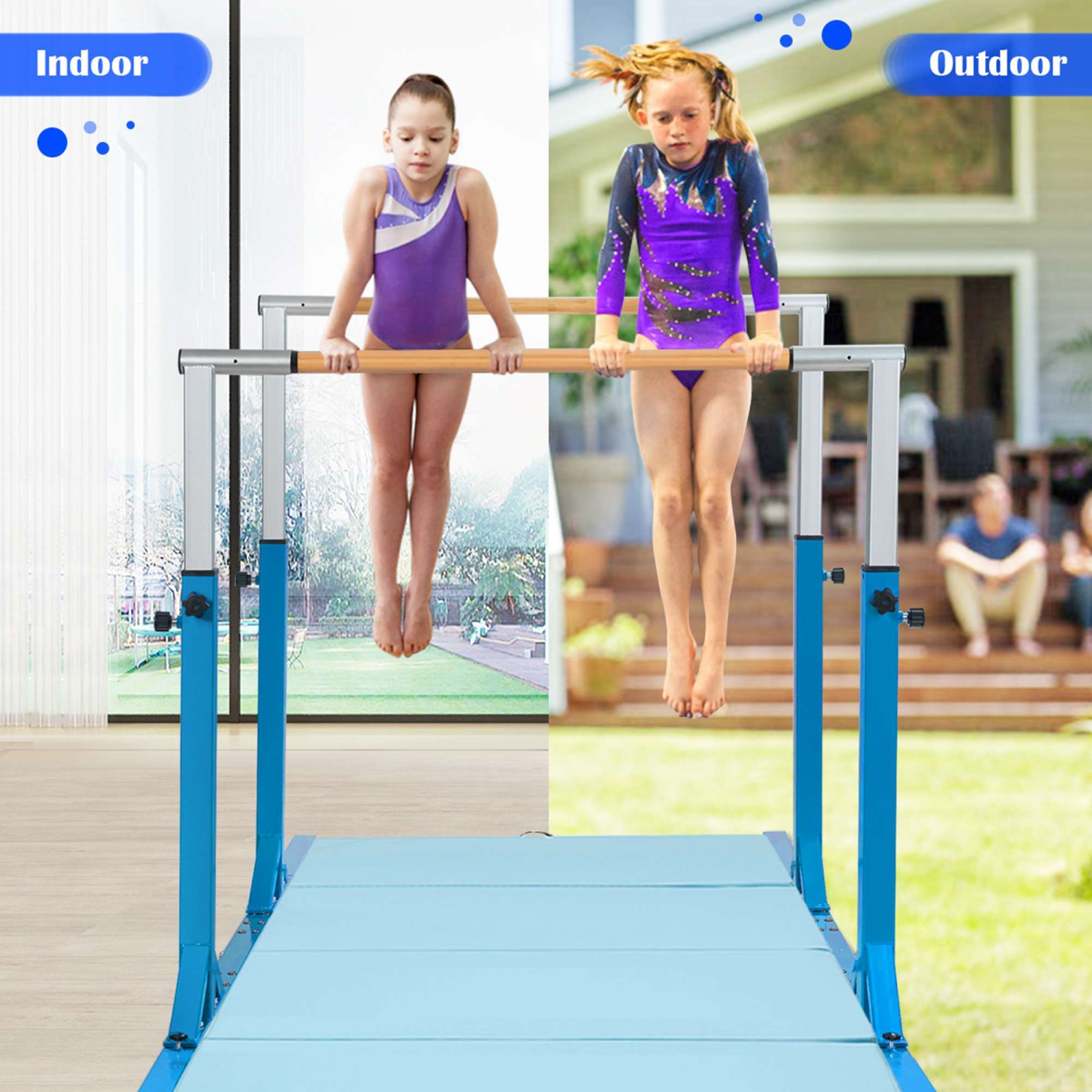 Costway Kids Double Horizontal Bars Gym Home Adjustable
