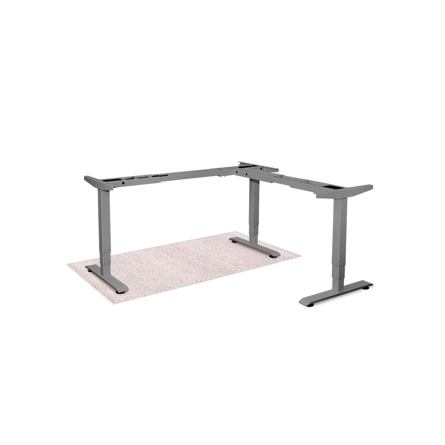 EFFYDESK Executive L-Shaped Height Adjustable Home Office Computer Standing Desk with Cable Management Tray - Grey Frame