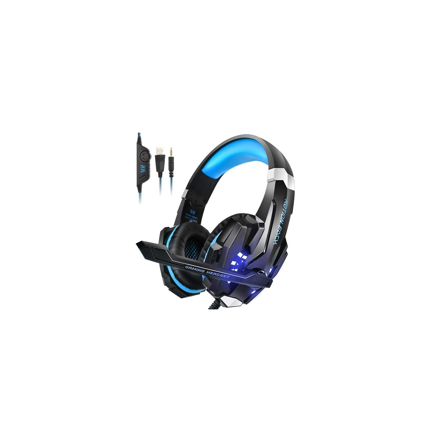 KOTION EACH G9000 3.5mm Gaming Headphone Headset Earphone with Mic LED Light & Volume Control for PS4 Laptop Tablet Mobile Phones