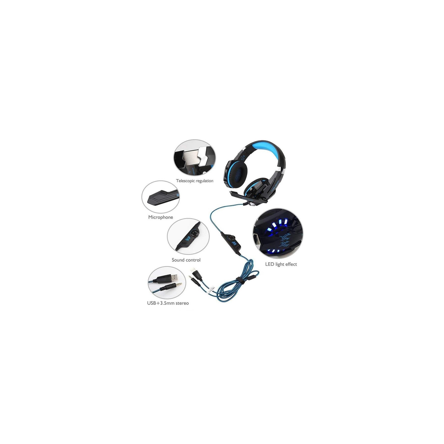 KOTION EACH G9000 3.5mm Gaming Headphone Headset Earphone with Mic LED Light & Volume Control for PS4 Laptop Tablet Mobile Phones