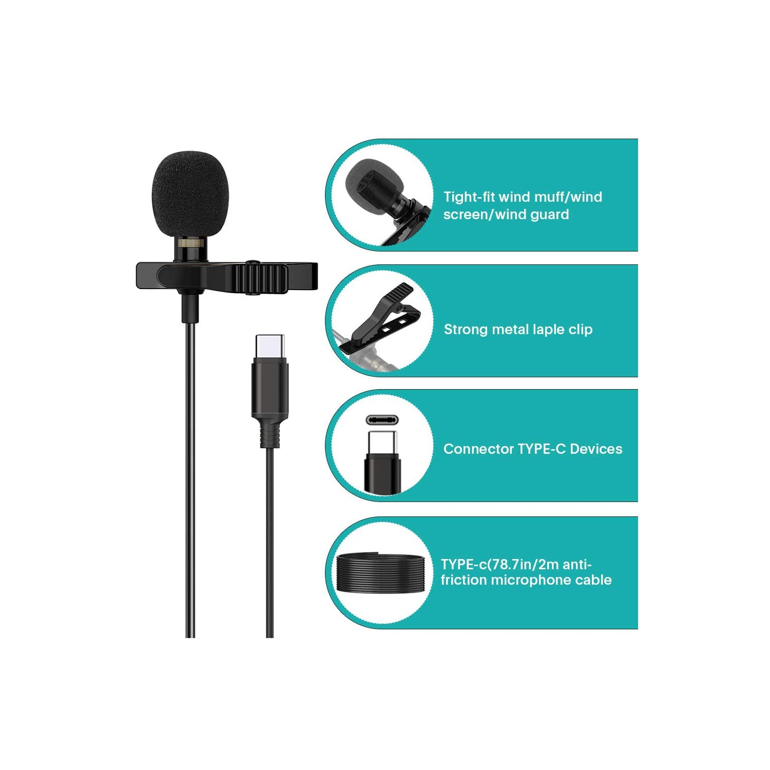 Monster Lavalier Clip-On Mic For Type-C USB Ports, Multiple Device