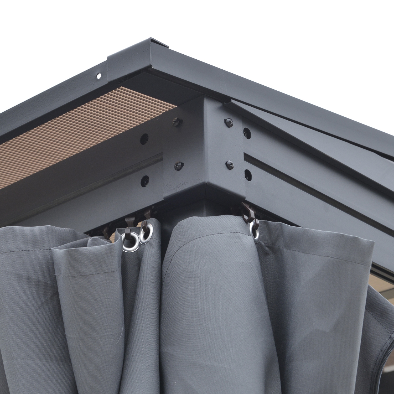 Outsunny 10' x 13' Outdoor Hardtop Pergola PC Roof Gazebo Party Tent Garden Sun Shelter Waterproof and UV protection with Curtains, Grey