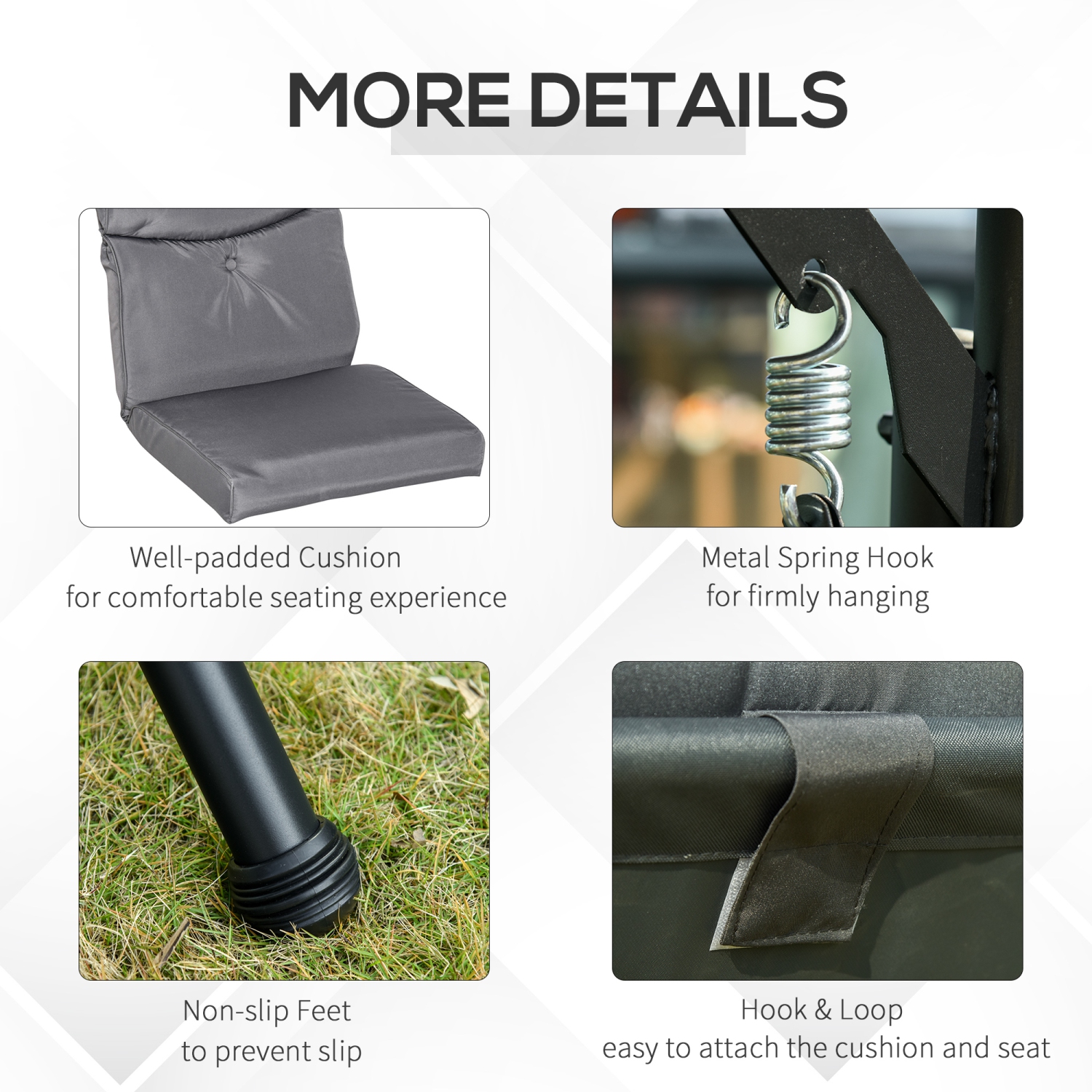 Outsunny 3 Seat Outdoor Swing Chair Steel Swing Bench Porch Swing With Adjustable Canopy, Coffee Tables and Cushion for Patio Garden, Dark Grey