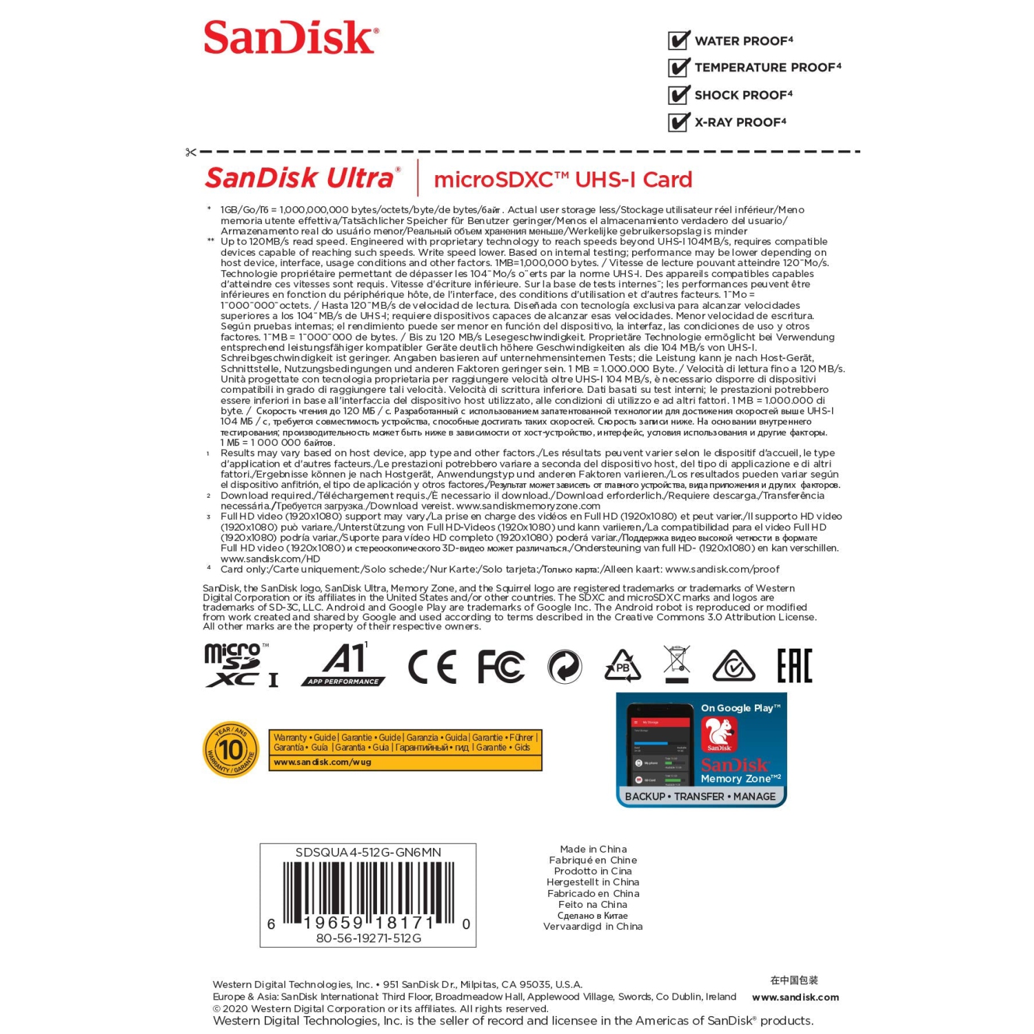 Carte mémoire microSDXC UHS-I Ultra de 512 Go et 120 Mo/s microSD SDSQUA4-512G de SanDisk