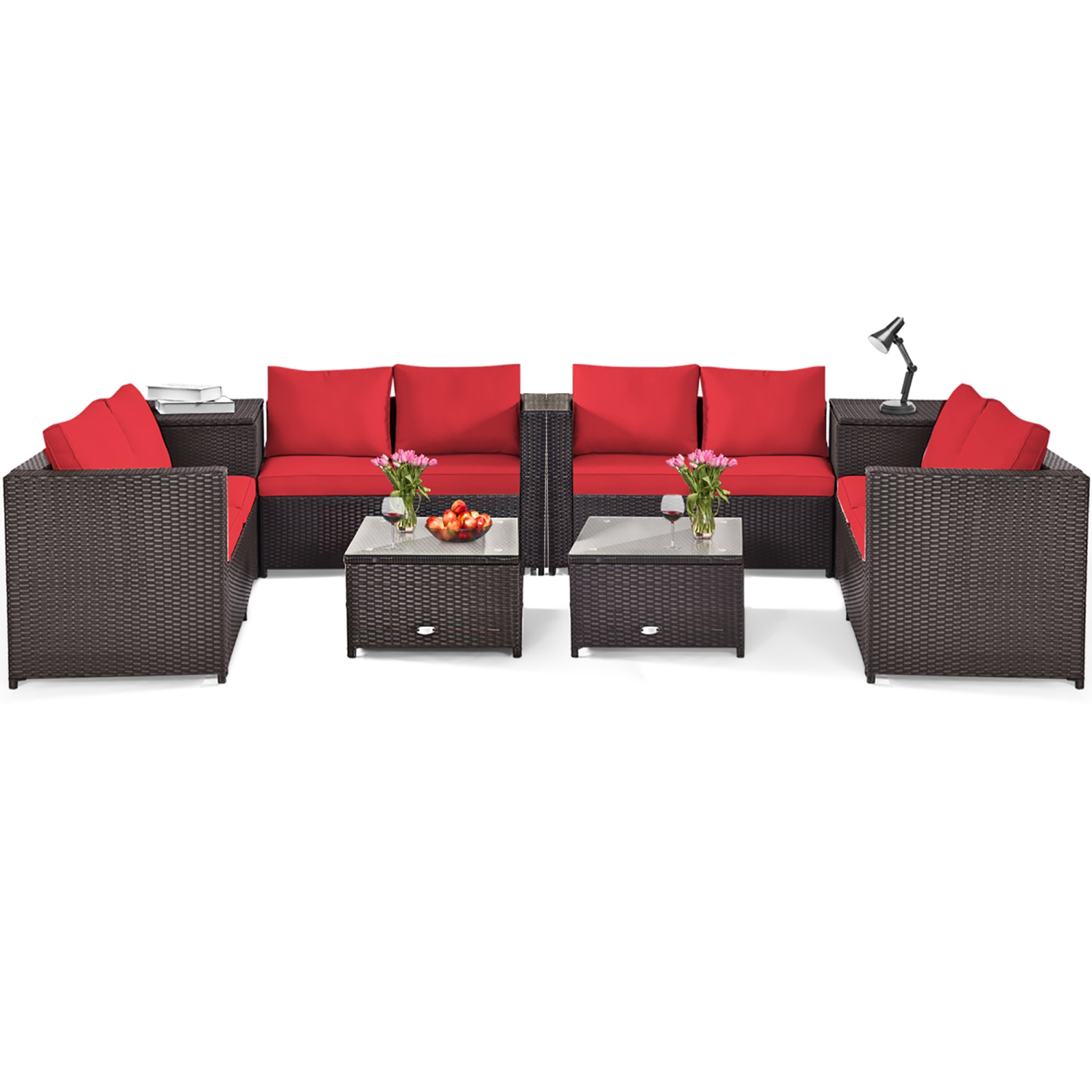 Costway 8PCS Outdoor Patio Rattan Furniture Set Cushioned Loveseat Storage Table