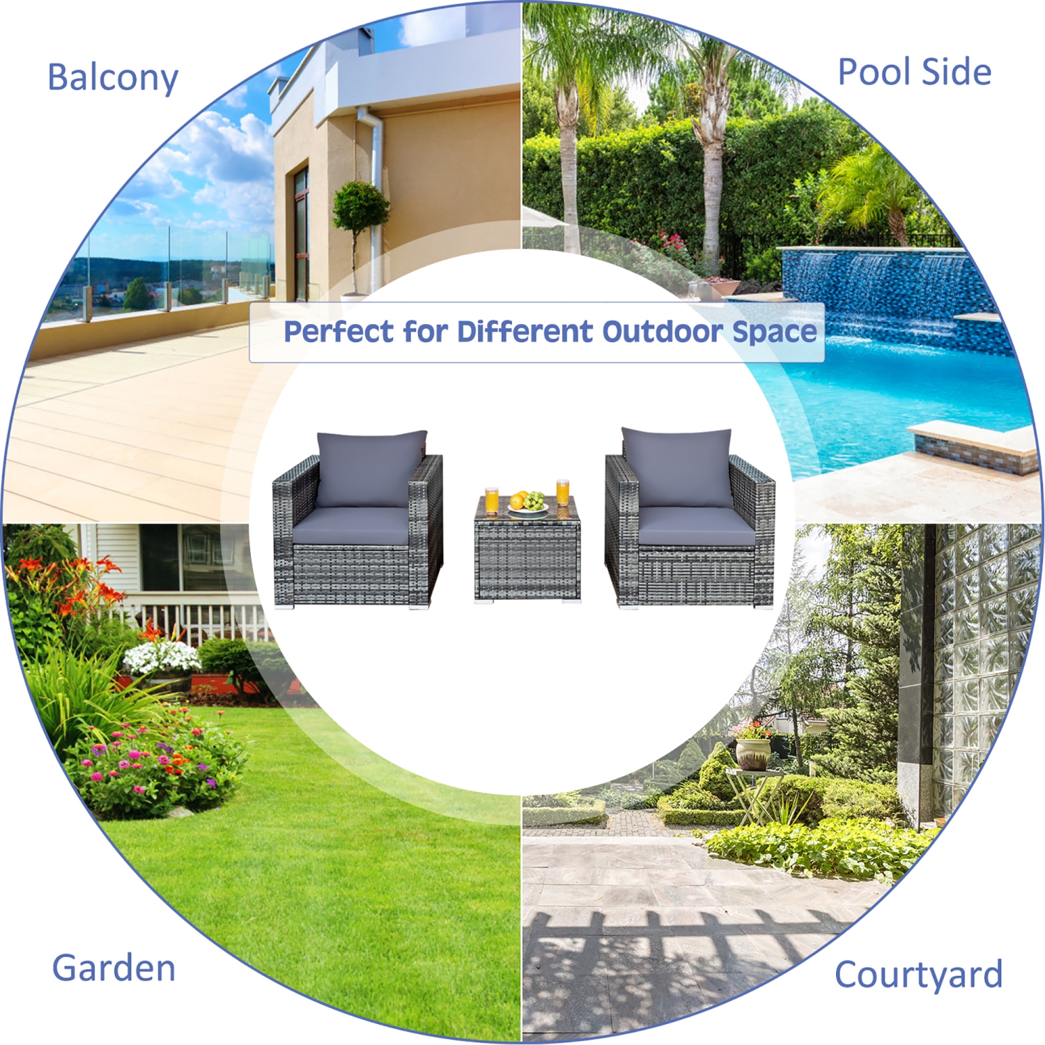 Salon de jardin en résine tressée 3 pièces Costway