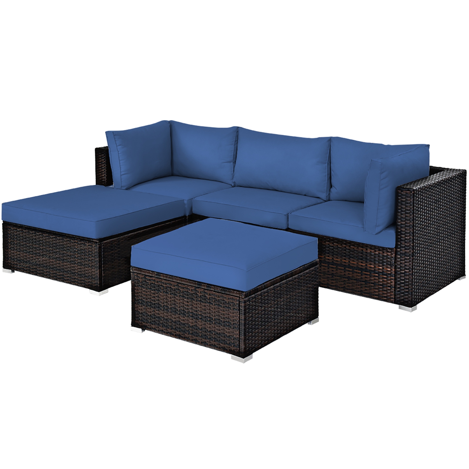 Costway 5PCS Patio Rattan Furniture Set Sectional Conversation Set Ottoman Table