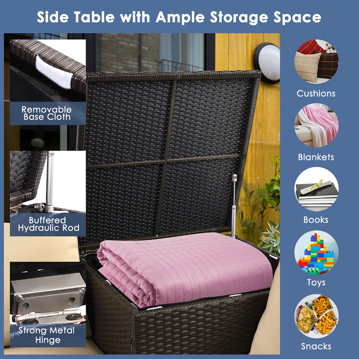 Costway 8PCS Outdoor Patio Rattan Furniture Set Cushioned Loveseat Storage Table