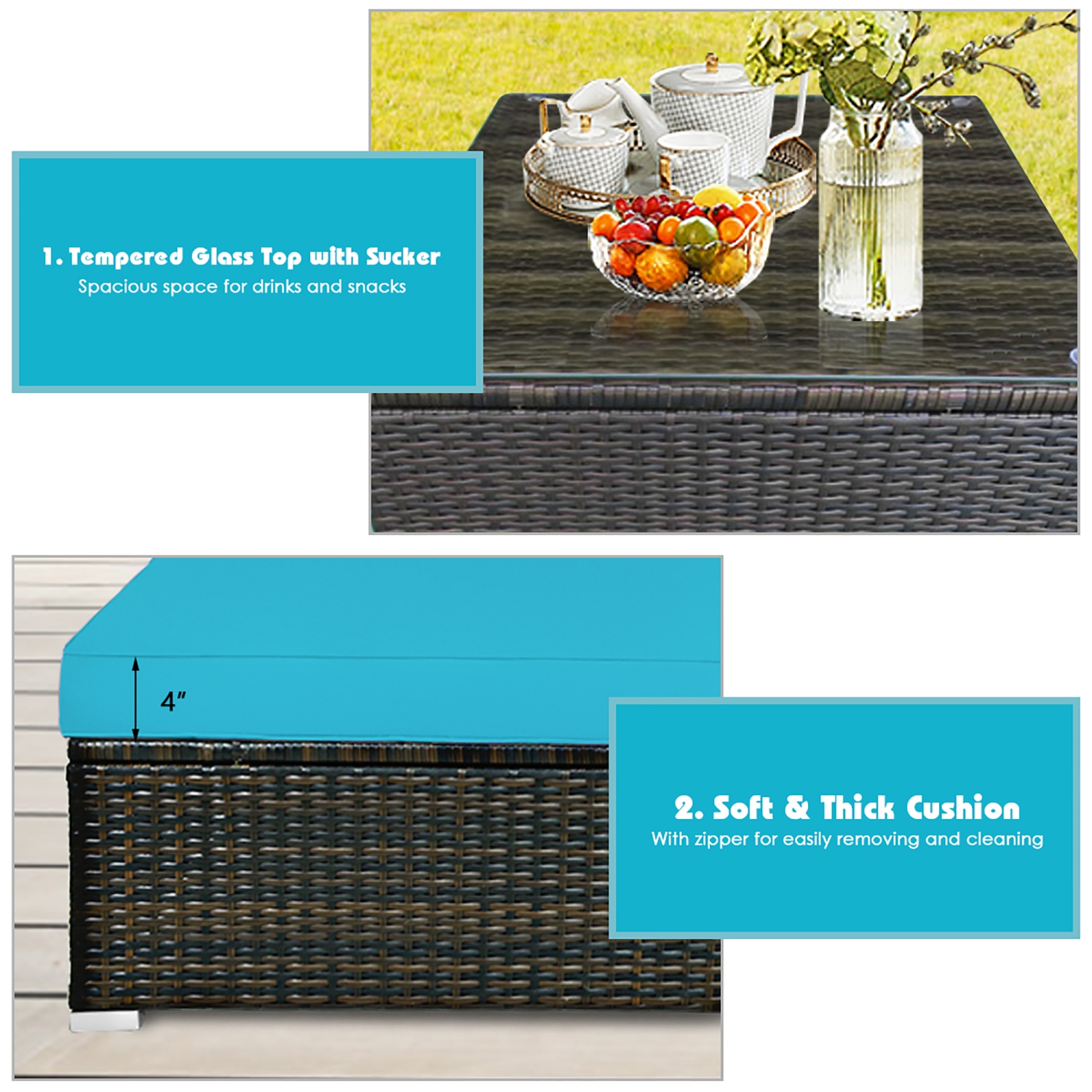 Costway 5PCS Outdoor Patio Rattan Furniture Set Sectional Conversation W/Cushion