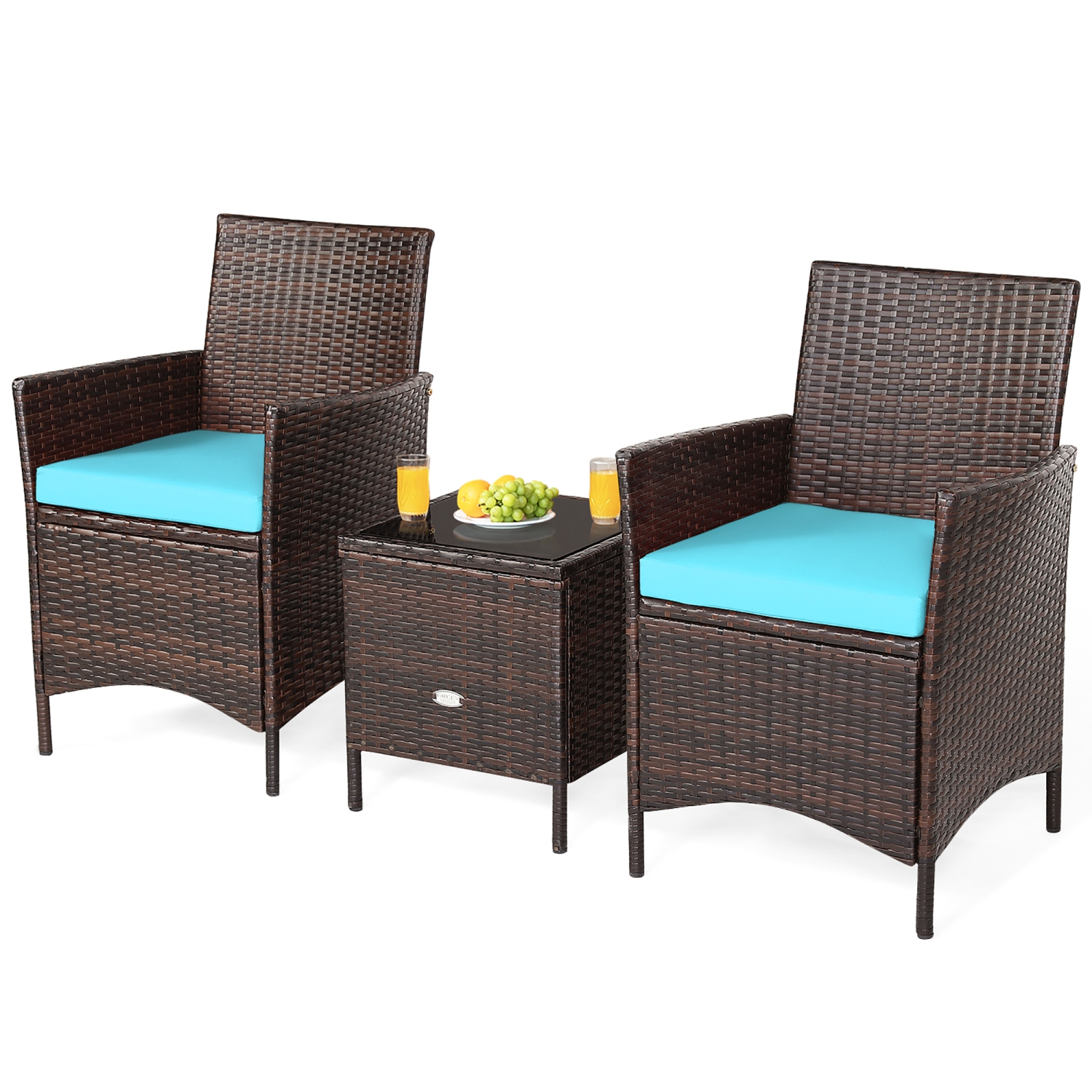 Costway 3PCS Patio Rattan Furniture Set Cushioned Sofa Glass Tabletop Deck