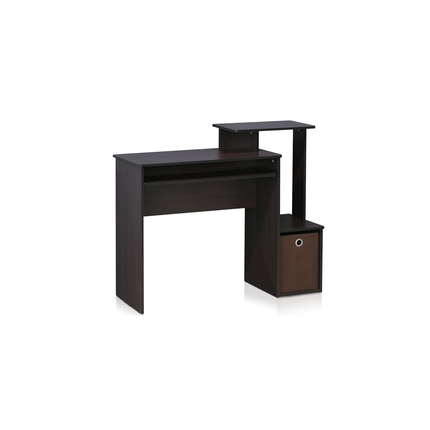 Furinno Econ Wood Multipurpose Computer Writing Desk w/Bin in Dark Walnut